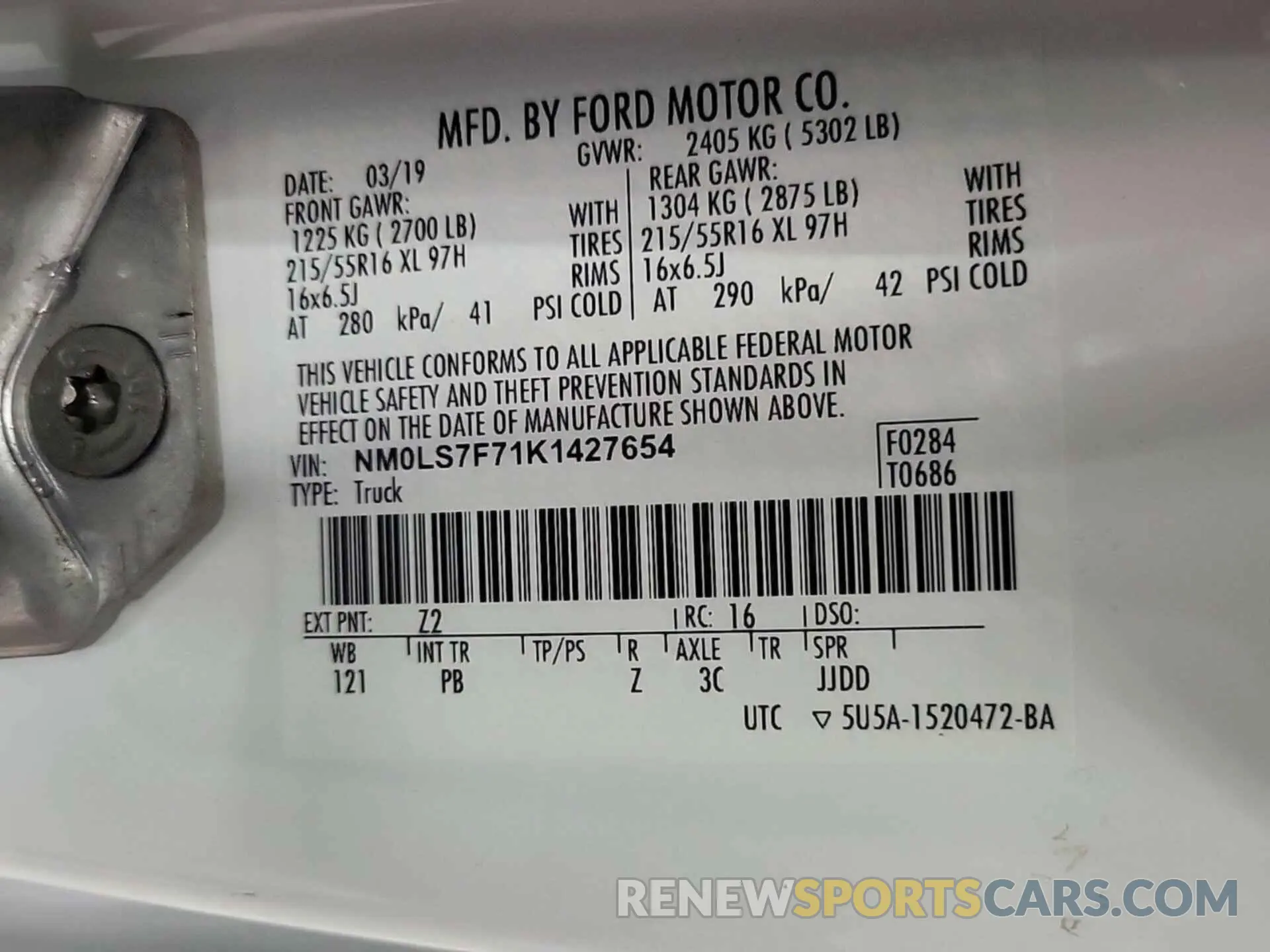 5 Photograph of a damaged car NM0LS7F71K1427654 FORD TRANSIT CONNECT 2019