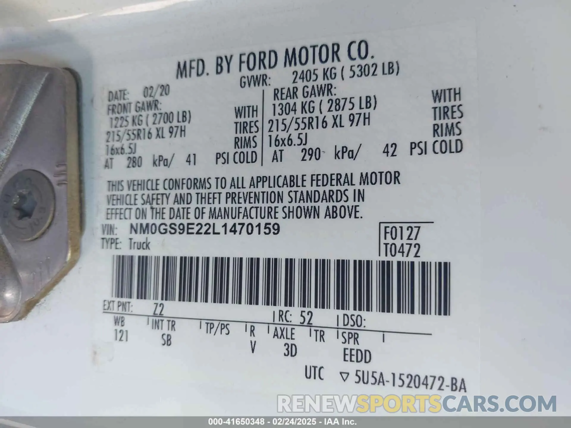 9 Photograph of a damaged car NM0GS9E22L1470159 FORD TRANSIT CONNECT 2020