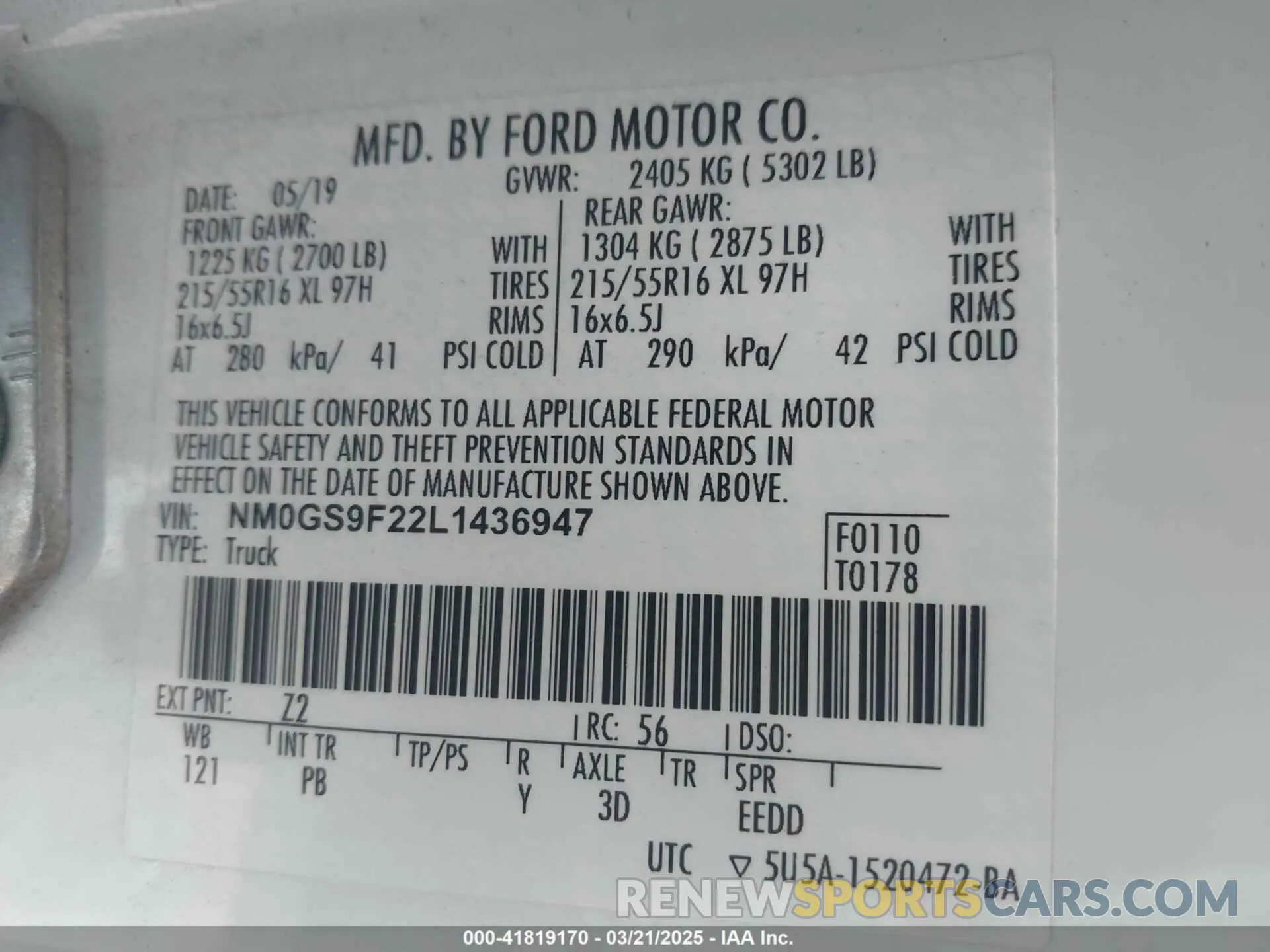 9 Photograph of a damaged car NM0GS9F22L1436947 FORD TRANSIT CONNECT 2020