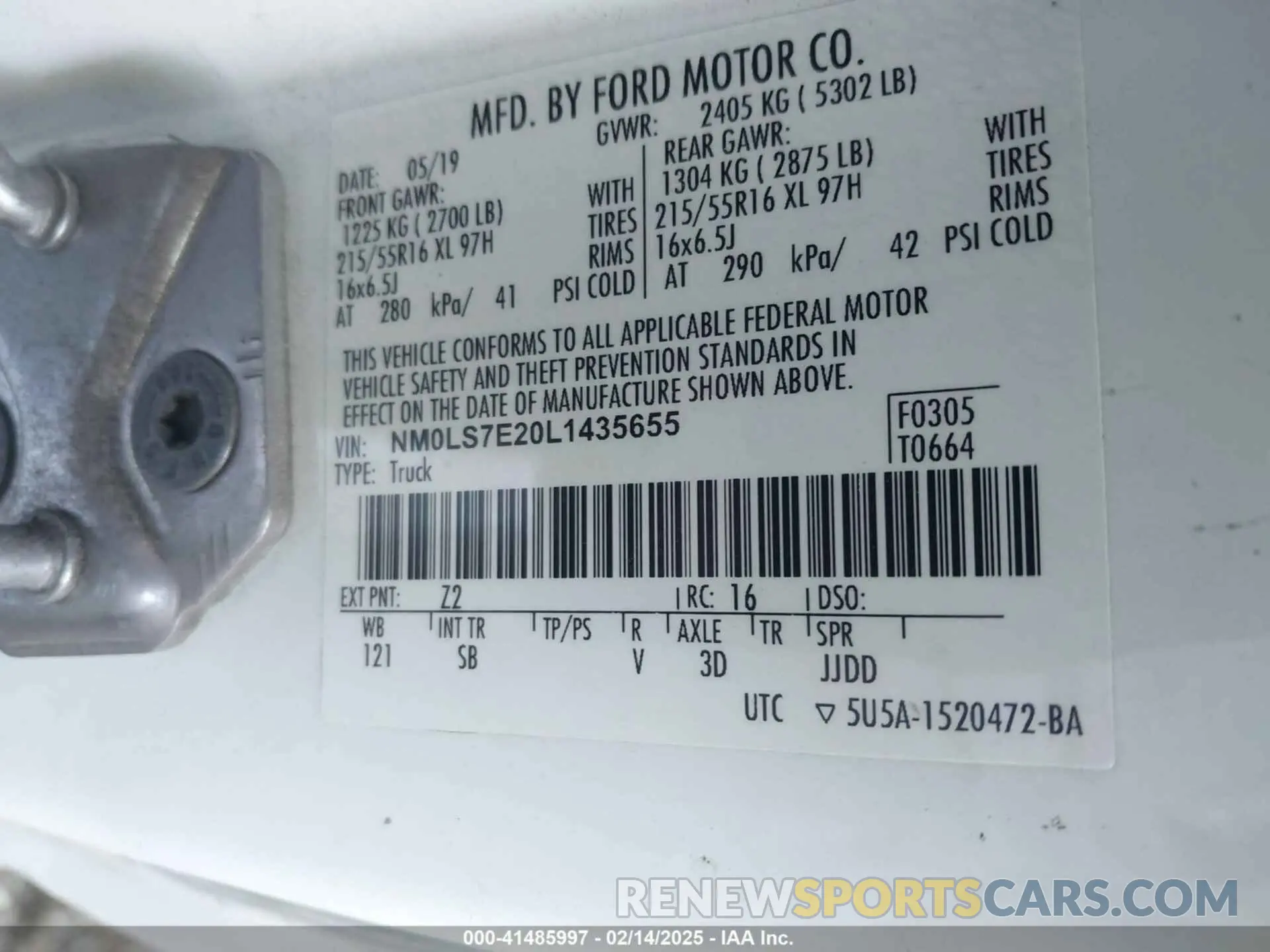 9 Photograph of a damaged car NM0LS7E20L1435655 FORD TRANSIT CONNECT 2020