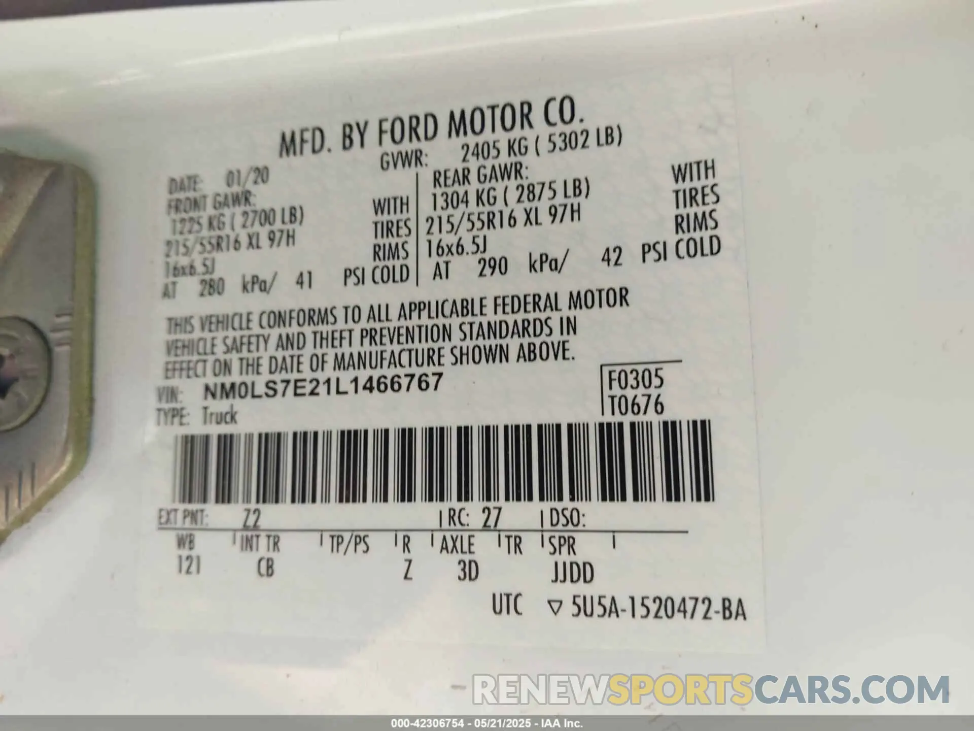 9 Photograph of a damaged car NM0LS7E21L1466767 FORD TRANSIT CONNECT 2020
