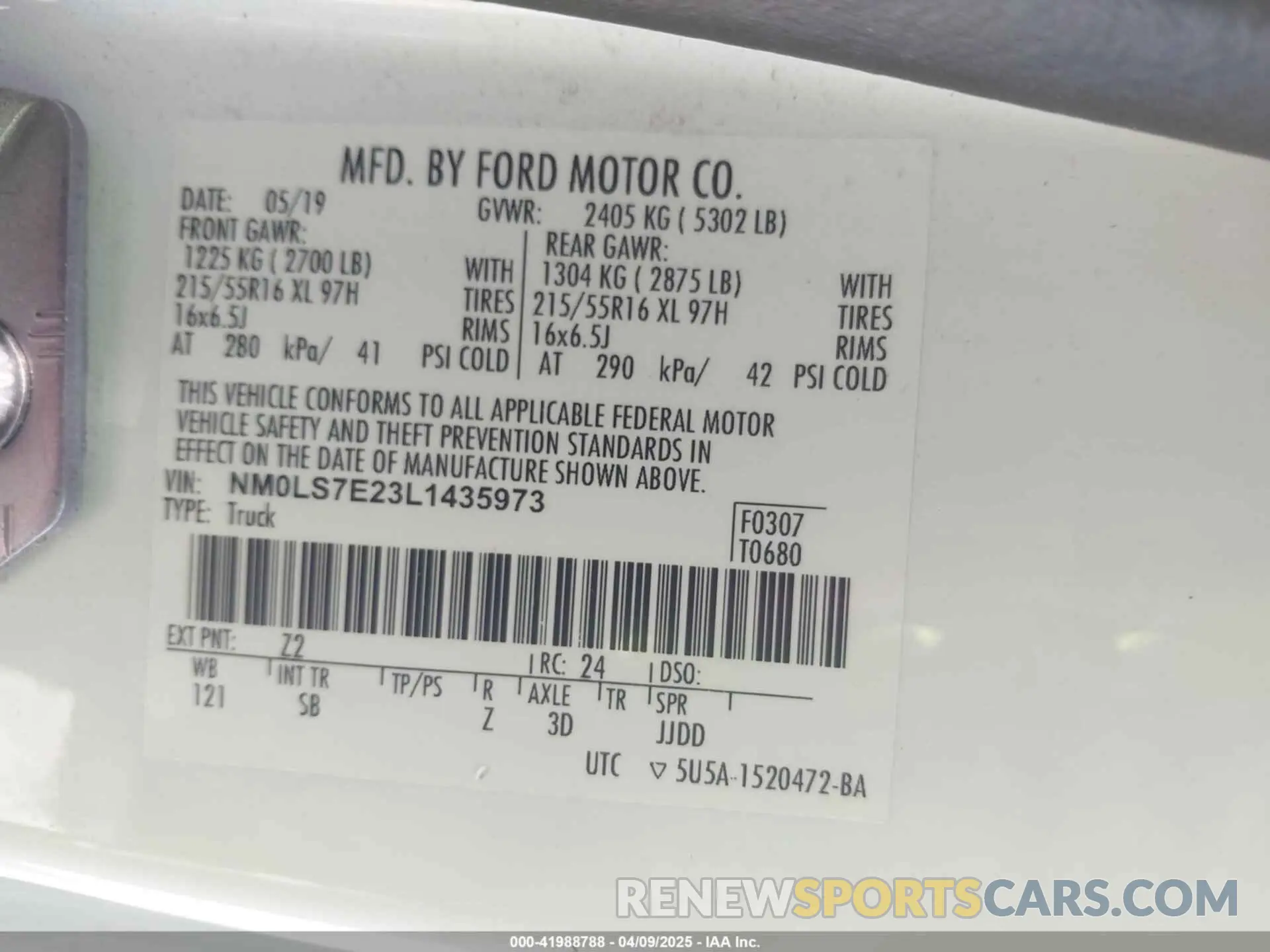 9 Photograph of a damaged car NM0LS7E23L1435973 FORD TRANSIT CONNECT 2020