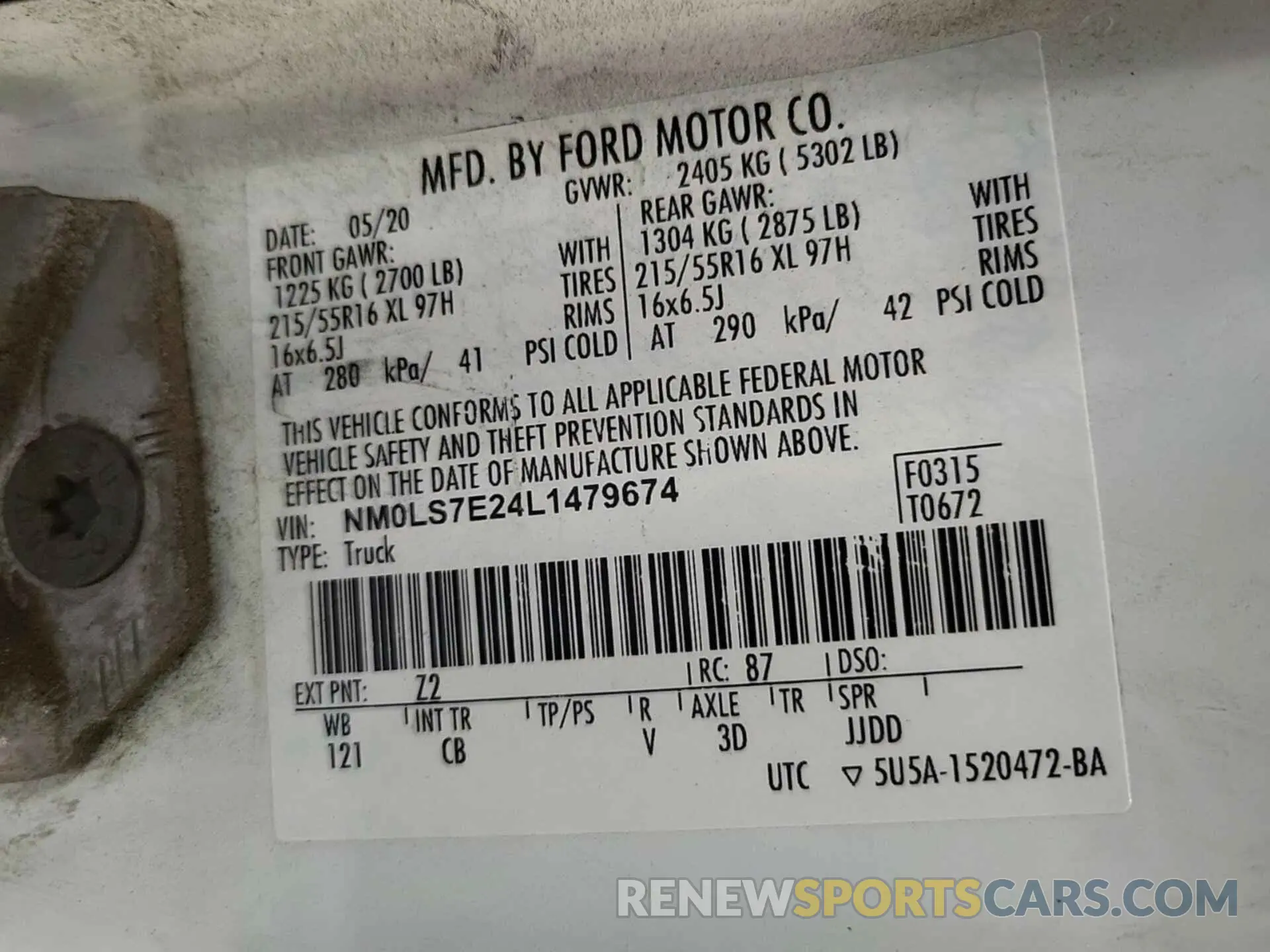 34 Photograph of a damaged car NM0LS7E24L1479674 FORD TRANSIT CONNECT 2020