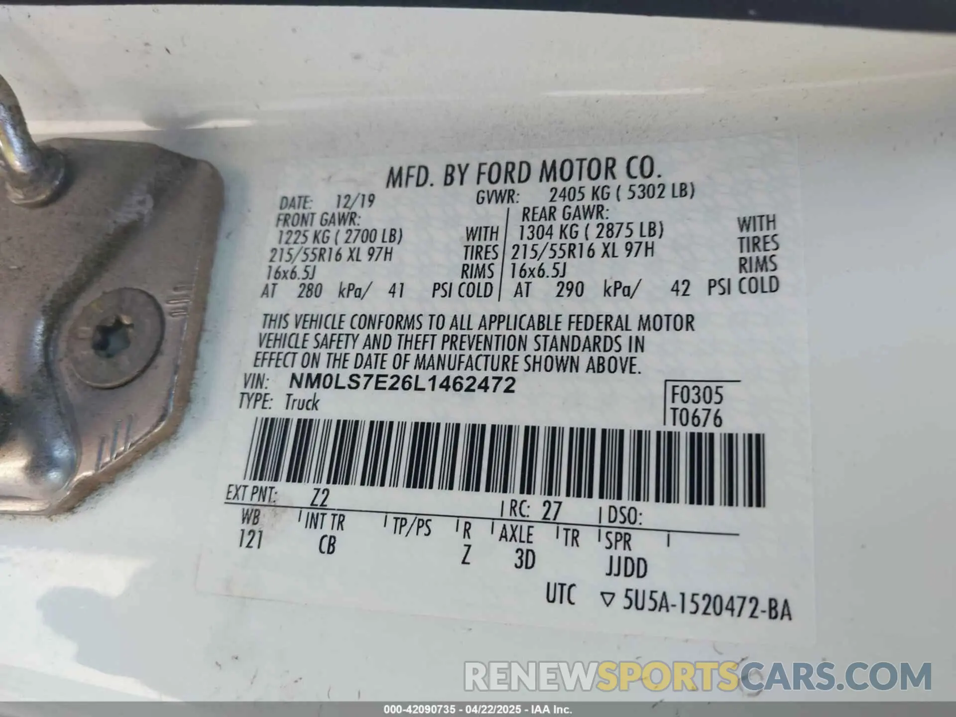 9 Photograph of a damaged car NM0LS7E26L1462472 FORD TRANSIT CONNECT 2020