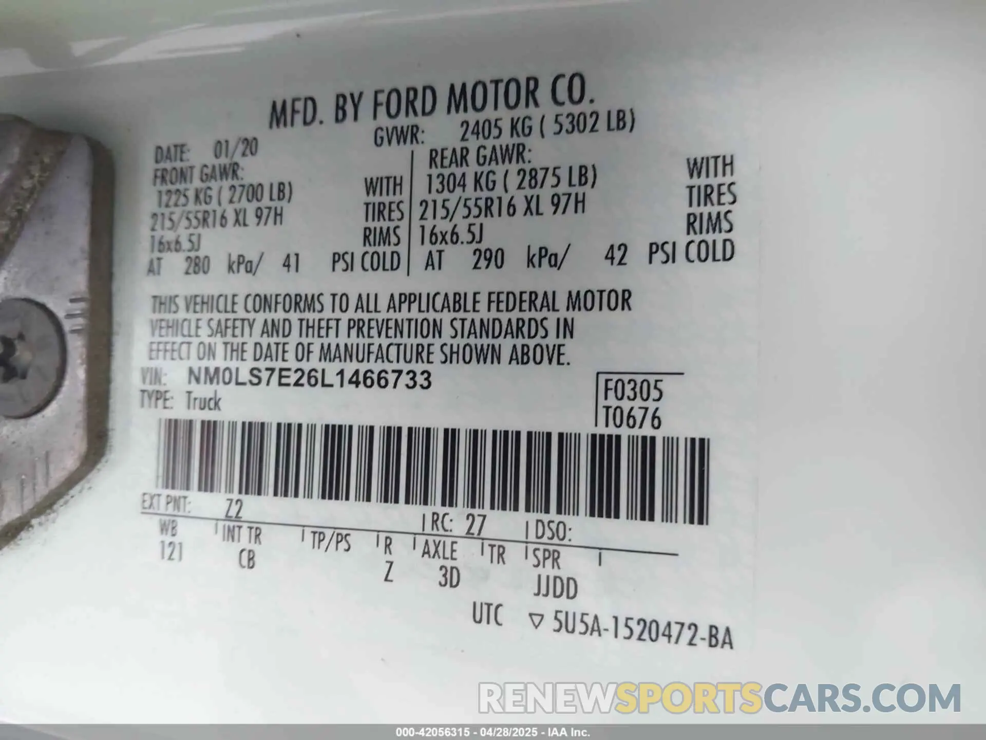 9 Photograph of a damaged car NM0LS7E26L1466733 FORD TRANSIT CONNECT 2020