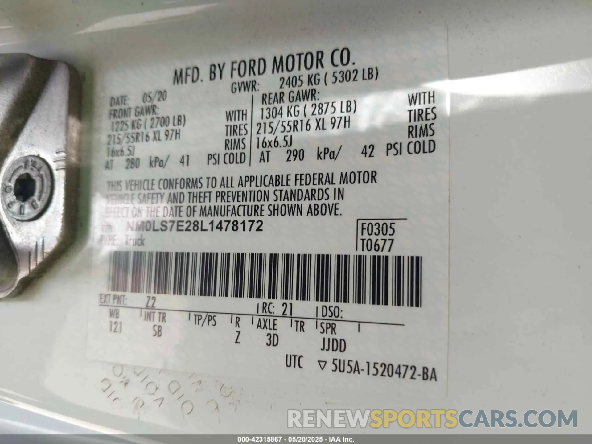9 Photograph of a damaged car NM0LS7E28L1478172 FORD TRANSIT CONNECT 2020