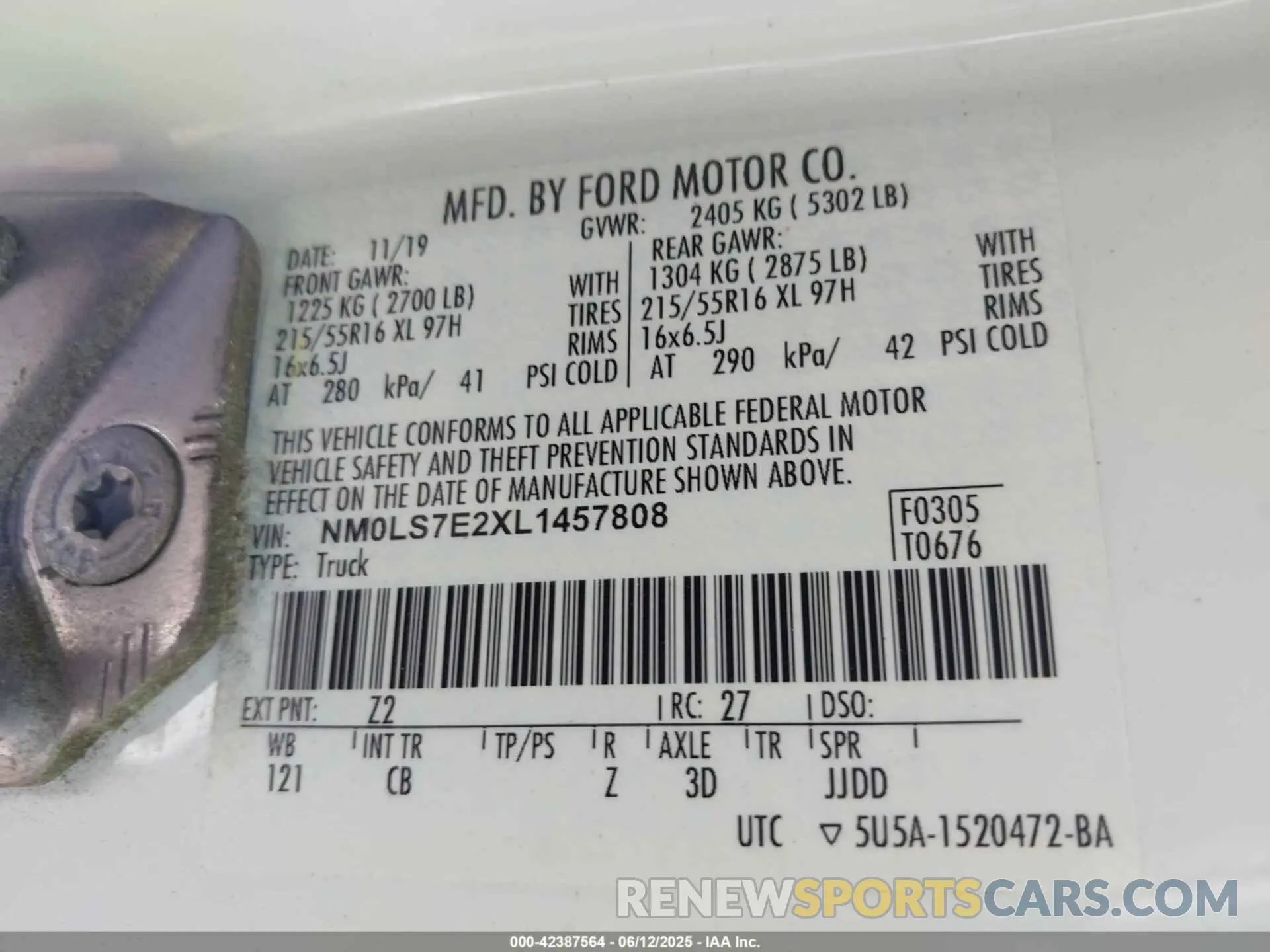 9 Photograph of a damaged car NM0LS7E2XL1457808 FORD TRANSIT CONNECT 2020
