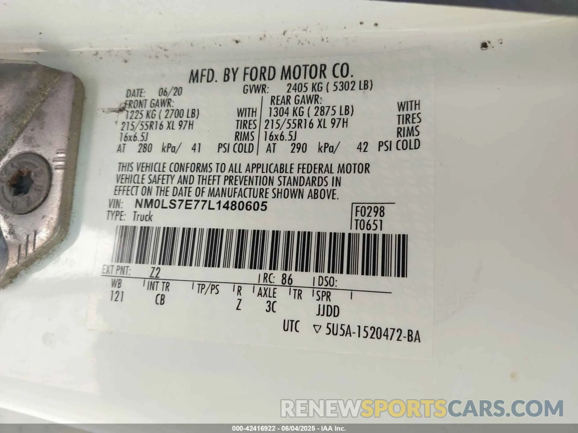 9 Photograph of a damaged car NM0LS7E77L1480605 FORD TRANSIT CONNECT 2020