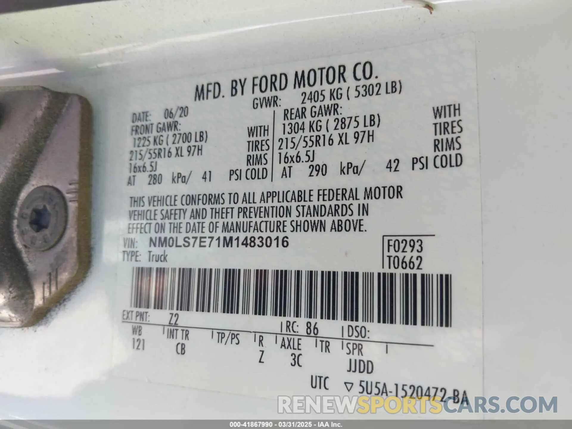6 Photograph of a damaged car NM0LS7E71M1483016 FORD TRANSIT CONNECT 2021