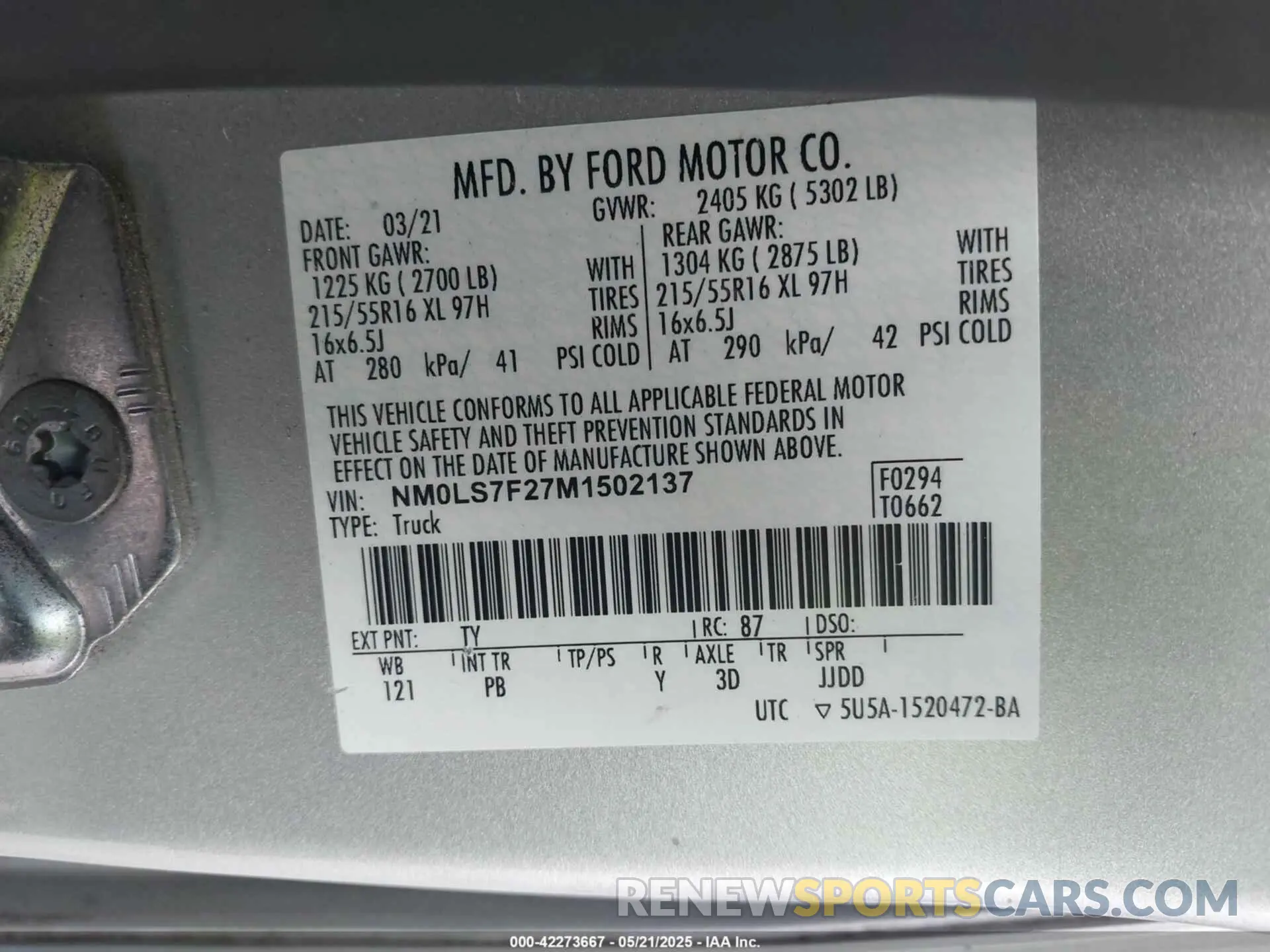 9 Photograph of a damaged car NM0LS7F27M1502137 FORD TRANSIT CONNECT 2021