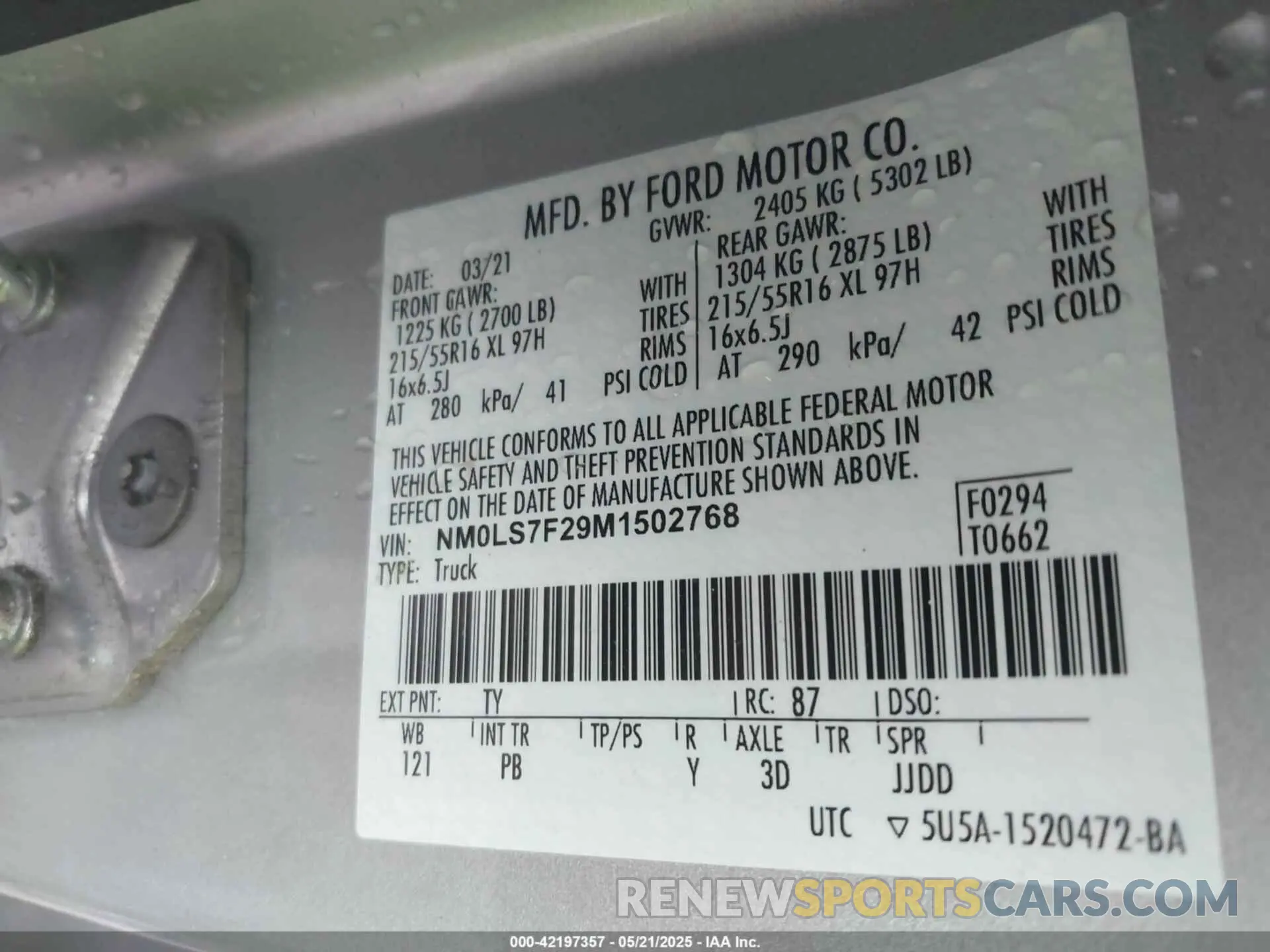 9 Photograph of a damaged car NM0LS7F29M1502768 FORD TRANSIT CONNECT 2021