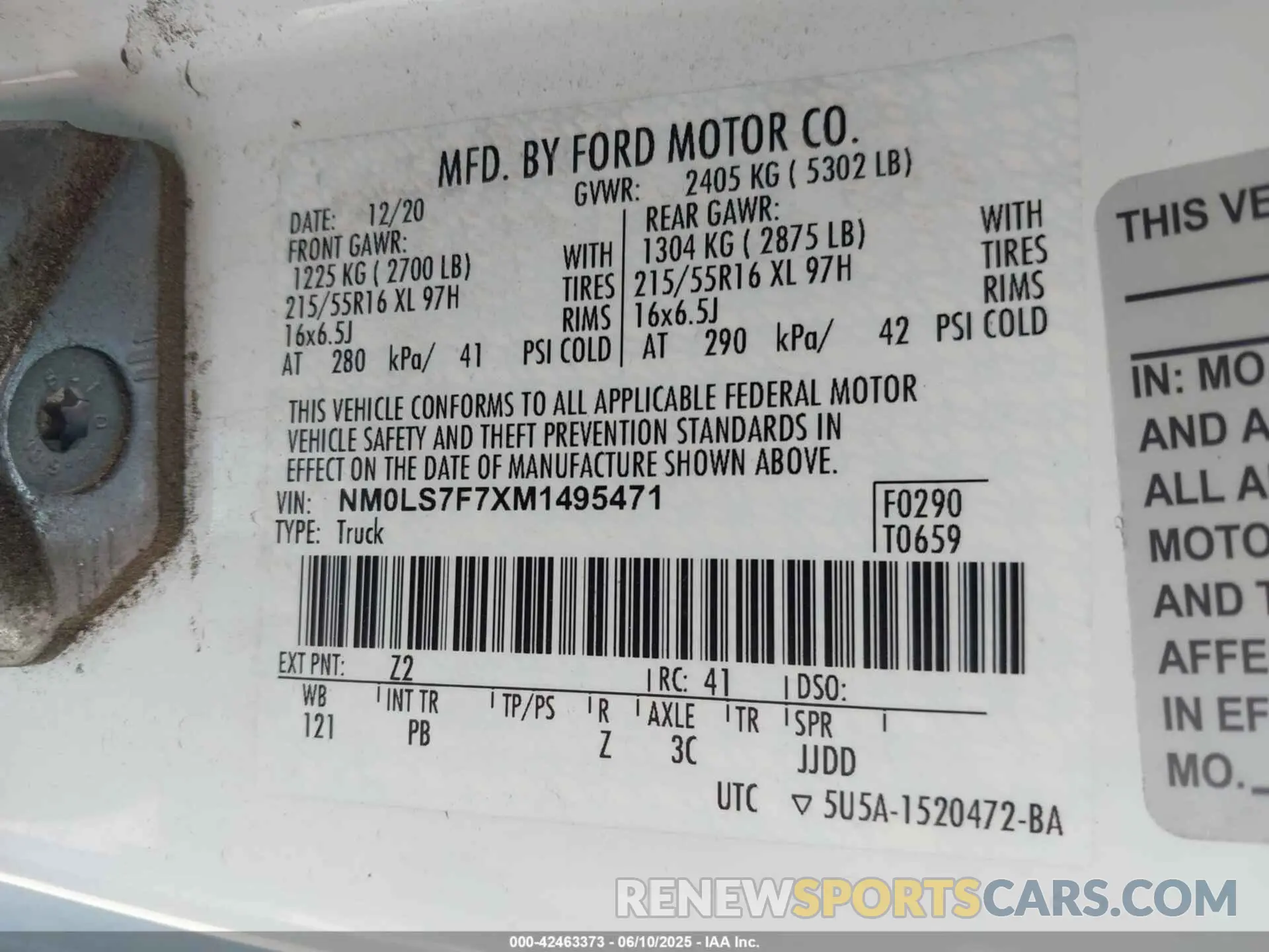 9 Photograph of a damaged car NM0LS7F7XM1495471 FORD TRANSIT CONNECT 2021