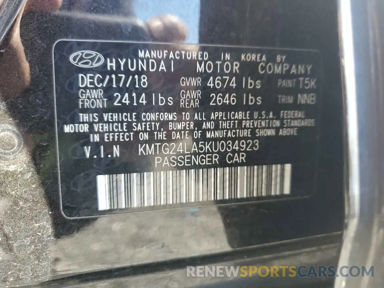 12 Photograph of a damaged car KMTG24LA5KU034923 GENESIS G70 2019