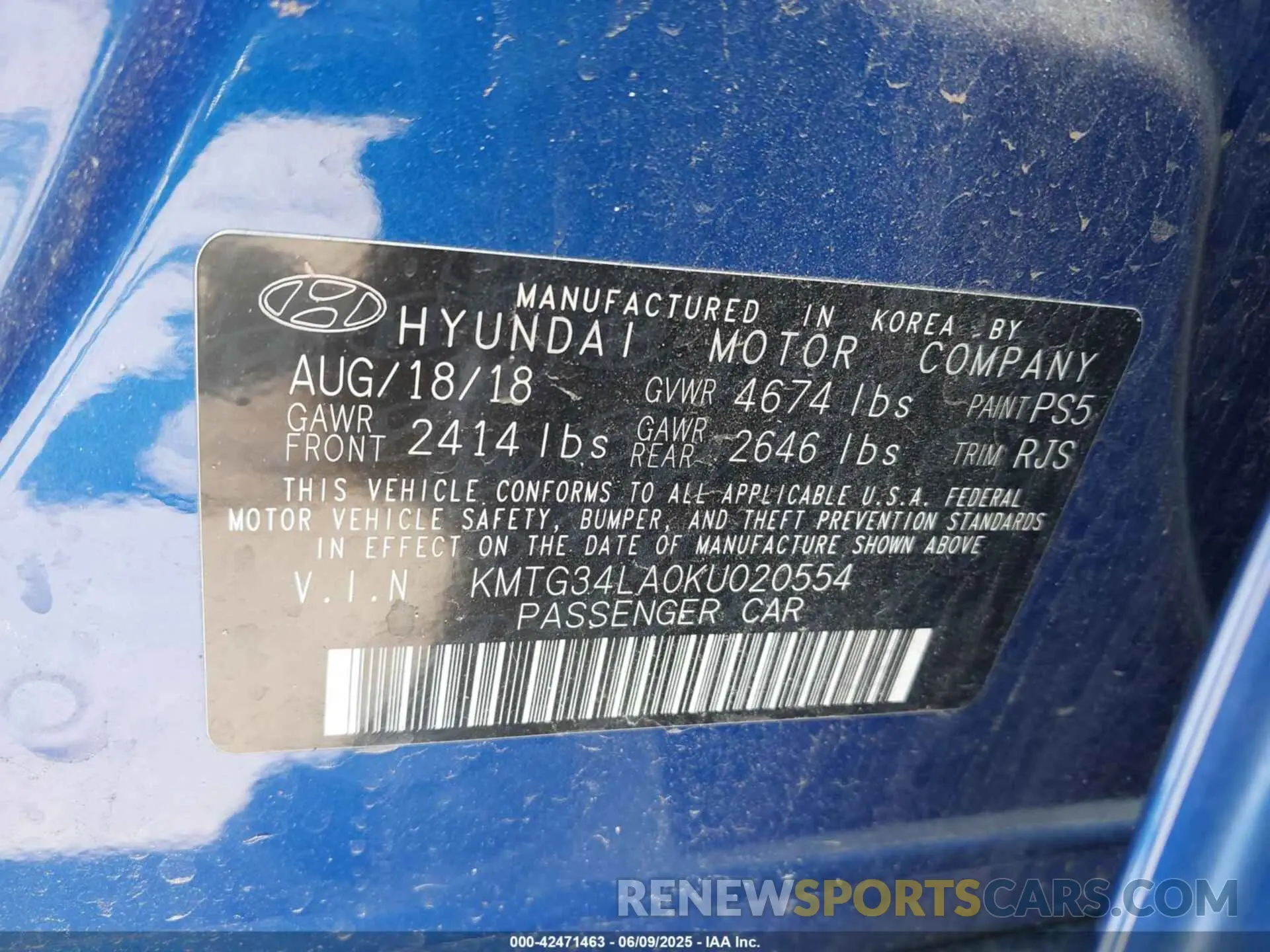 9 Photograph of a damaged car KMTG34LA0KU020554 GENESIS G70 2019