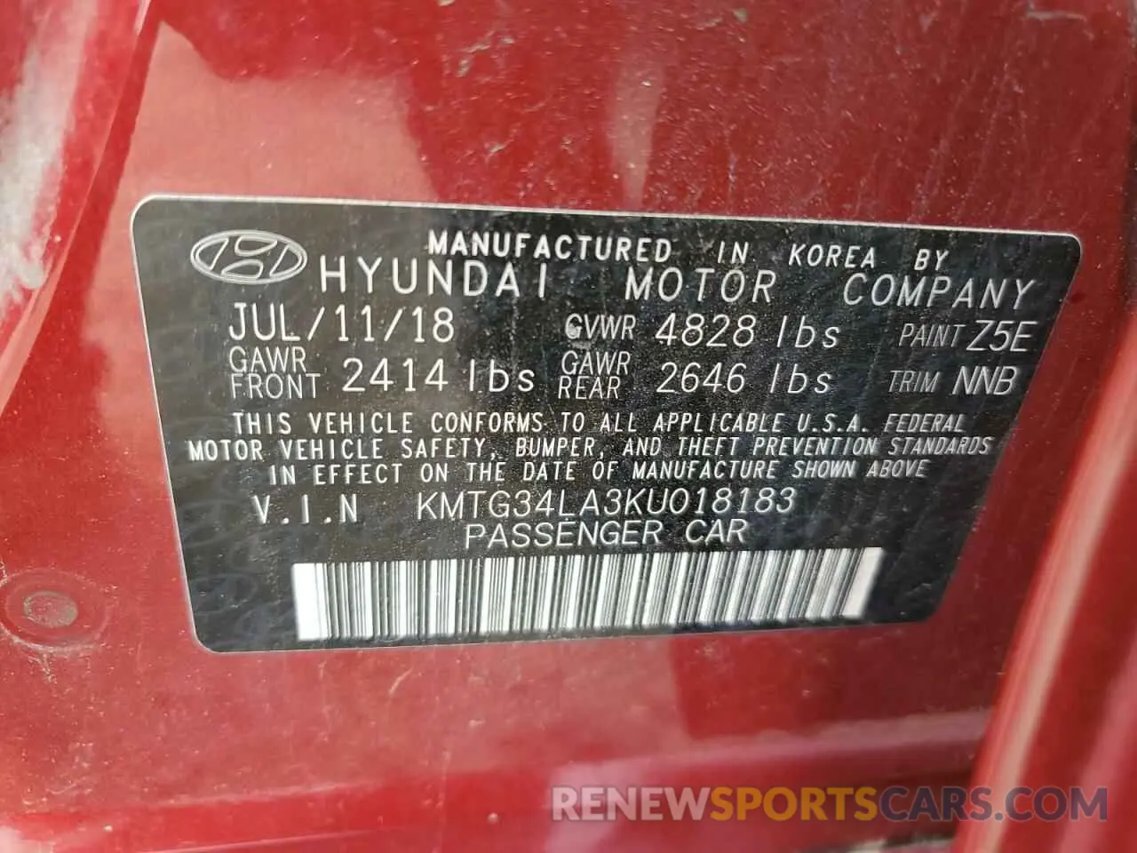 12 Photograph of a damaged car KMTG34LA3KU018183 GENESIS G70 2019