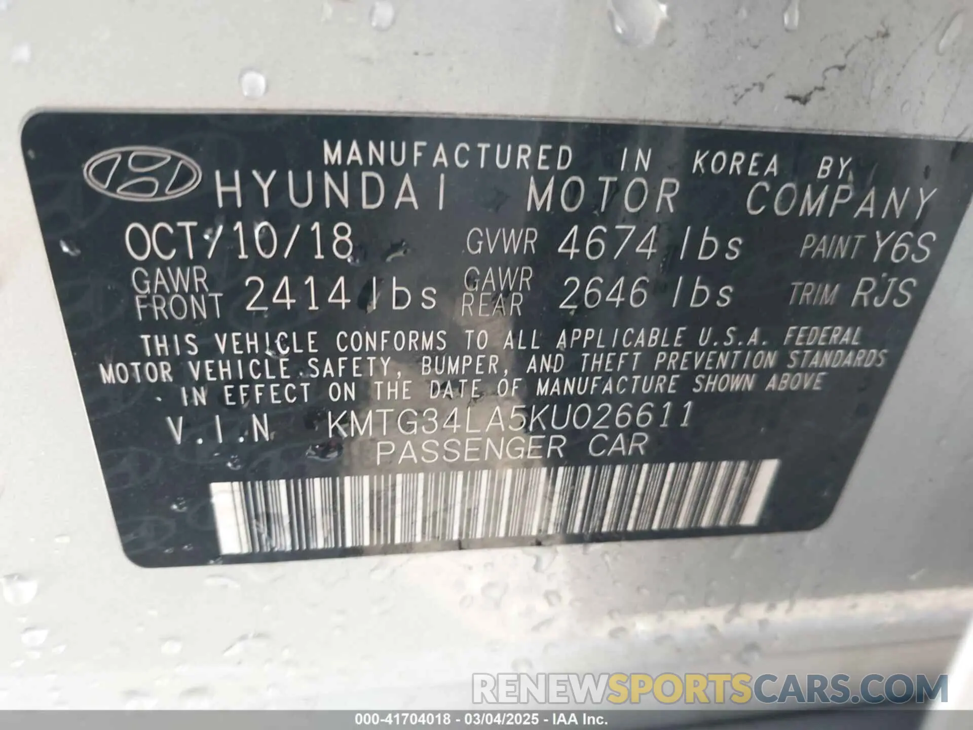 9 Photograph of a damaged car KMTG34LA5KU026611 GENESIS G70 2019