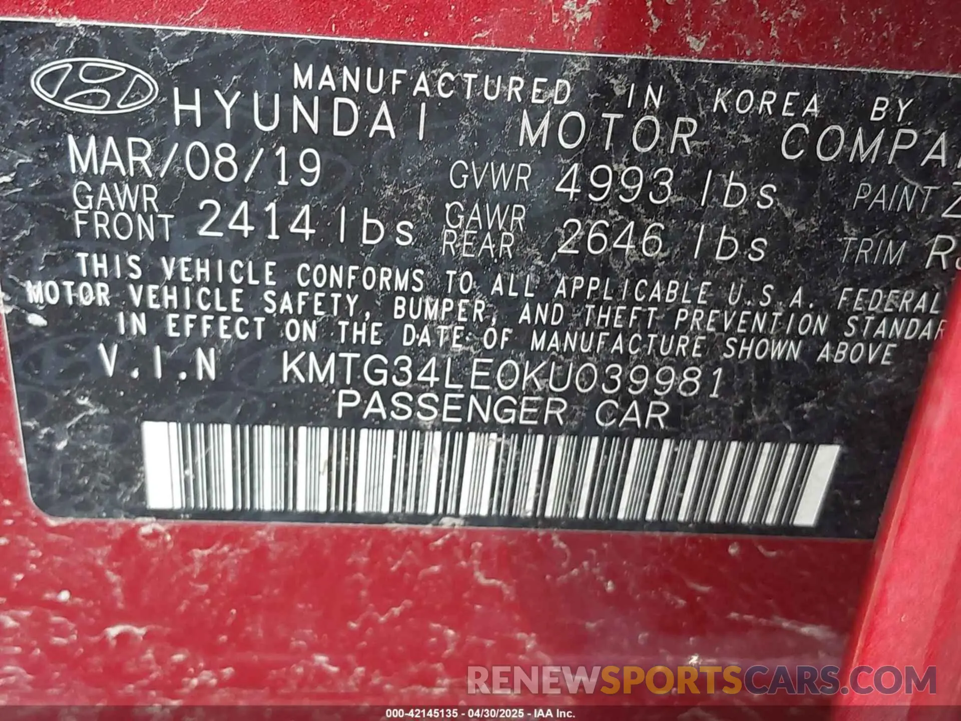 9 Photograph of a damaged car KMTG34LE0KU039981 GENESIS G70 2019