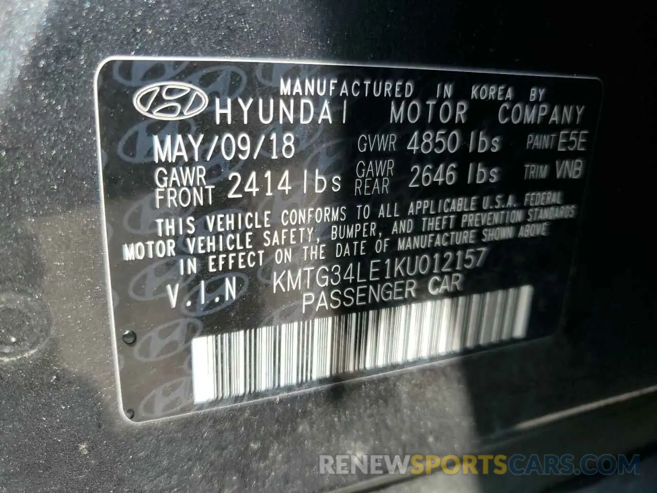 12 Photograph of a damaged car KMTG34LE1KU012157 GENESIS G70 2019