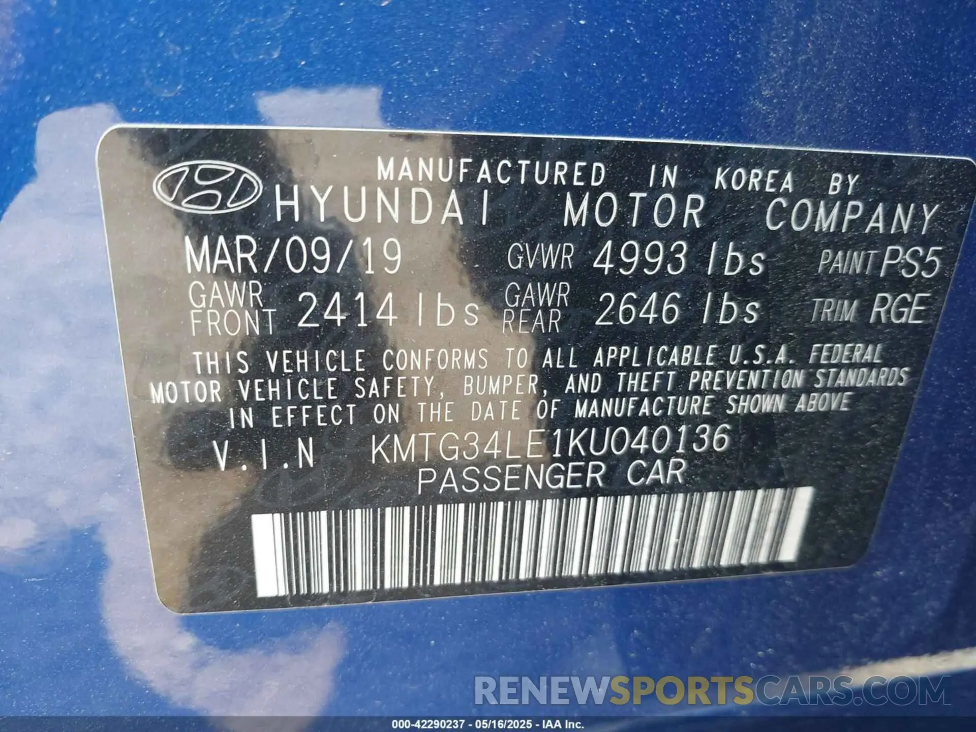9 Photograph of a damaged car KMTG34LE1KU040136 GENESIS G70 2019