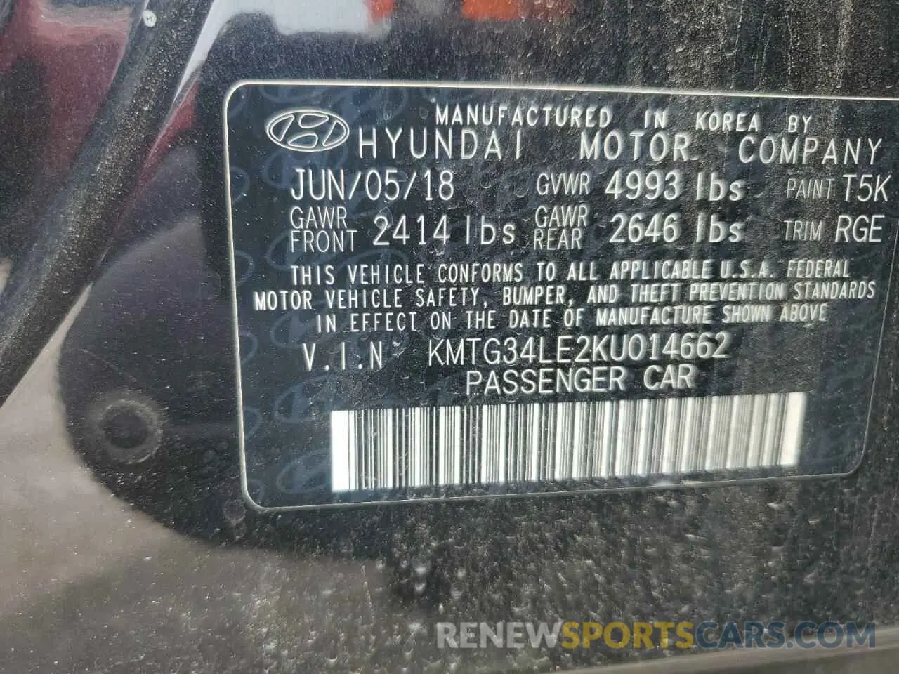 12 Photograph of a damaged car KMTG34LE2KU014662 GENESIS G70 2019