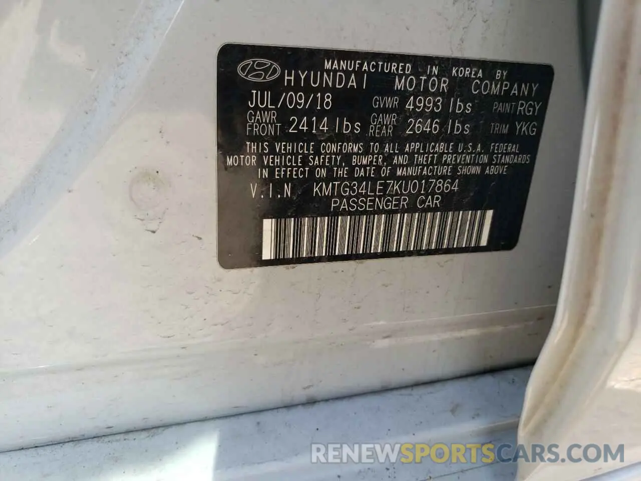 13 Photograph of a damaged car KMTG34LE7KU017864 GENESIS G70 2019