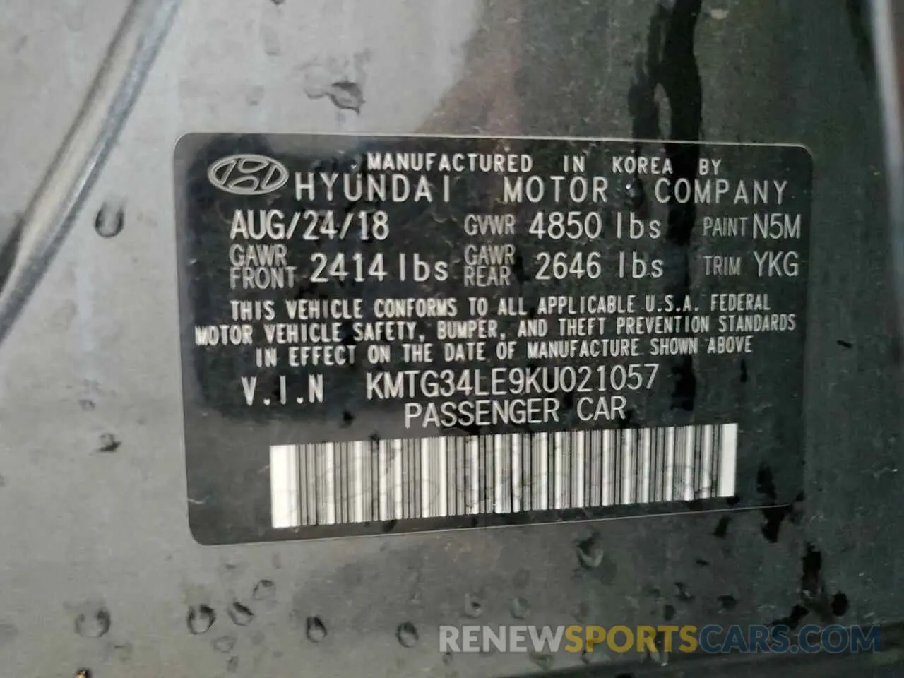 12 Photograph of a damaged car KMTG34LE9KU021057 GENESIS G70 2019