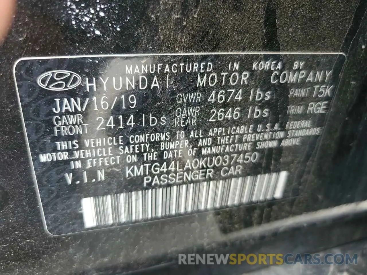 12 Photograph of a damaged car KMTG44LA0KU037450 GENESIS G70 2019