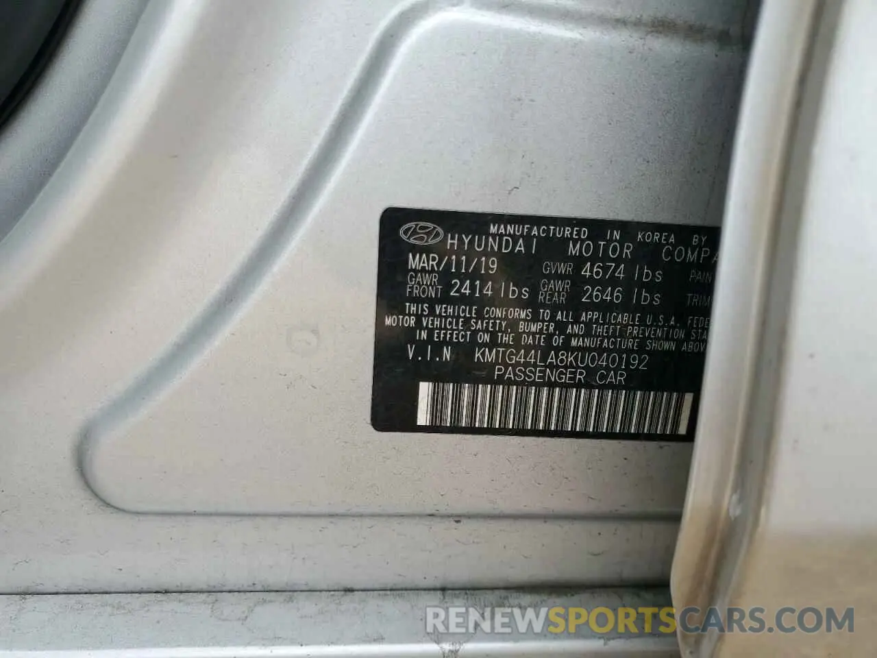 12 Photograph of a damaged car KMTG44LA8KU040192 GENESIS G70 2019