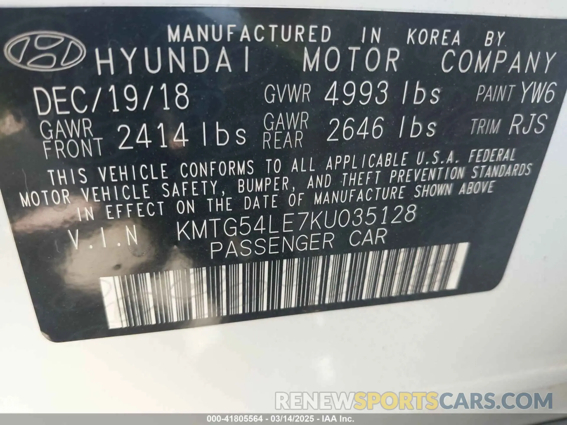 9 Photograph of a damaged car KMTG54LE7KU035128 GENESIS G70 2019