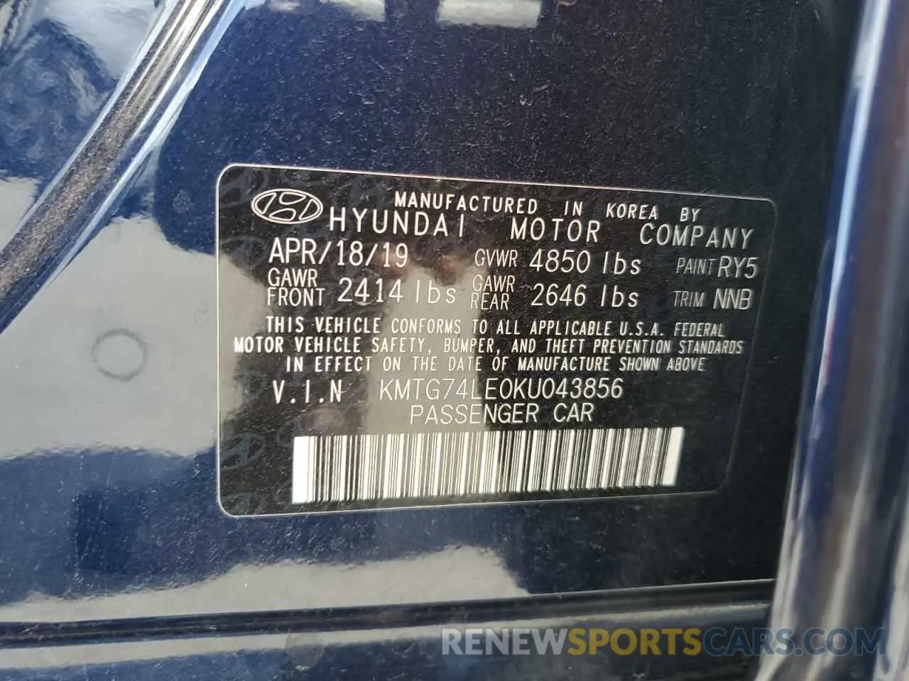 12 Photograph of a damaged car KMTG74LE0KU043856 GENESIS G70 2019