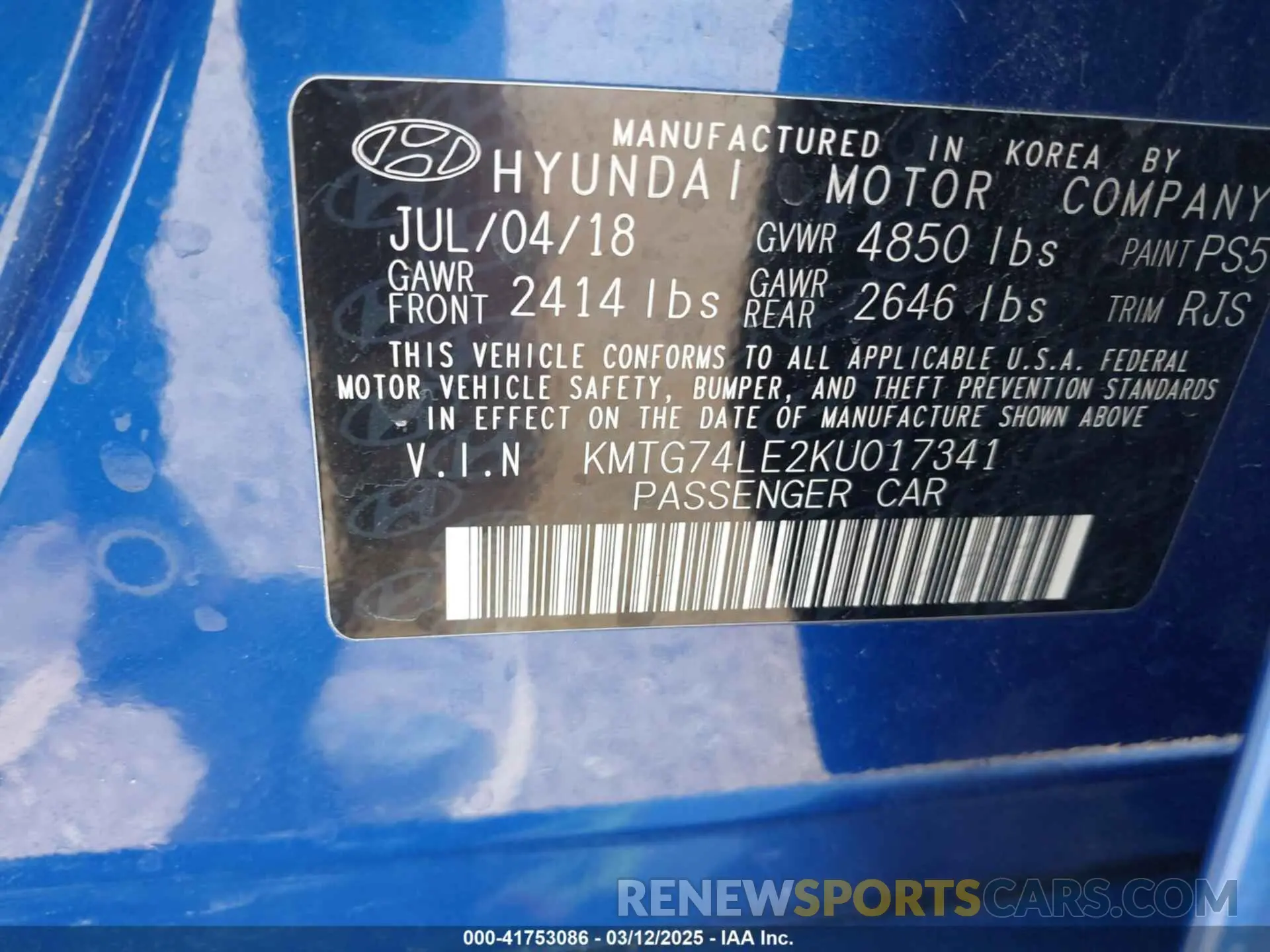 9 Photograph of a damaged car KMTG74LE2KU017341 GENESIS G70 2019