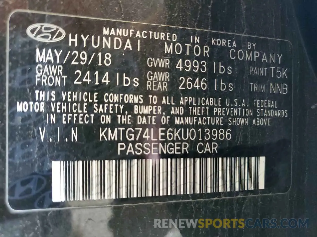 12 Photograph of a damaged car KMTG74LE6KU013986 GENESIS G70 2019