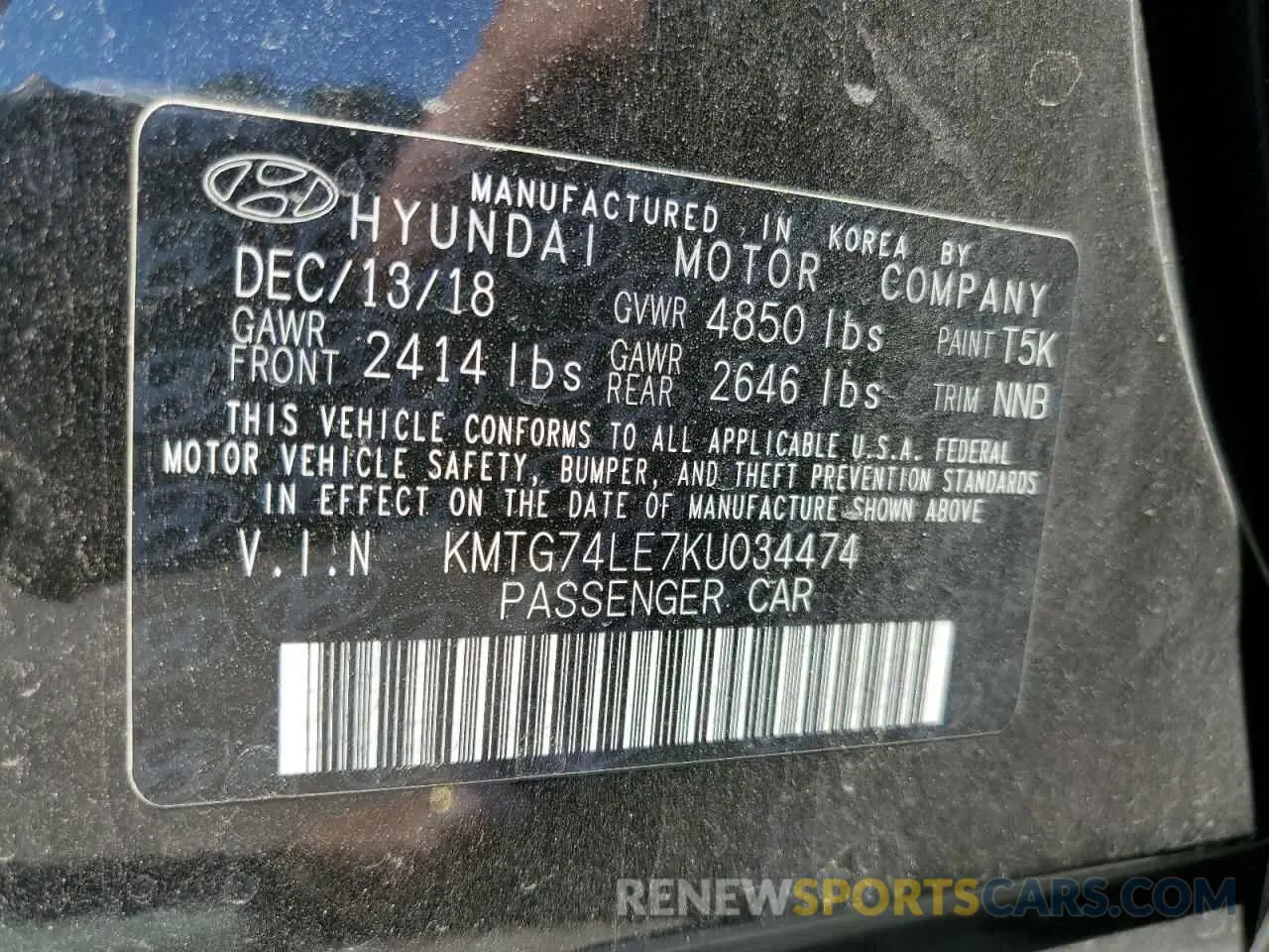 12 Photograph of a damaged car KMTG74LE7KU034474 GENESIS G70 2019