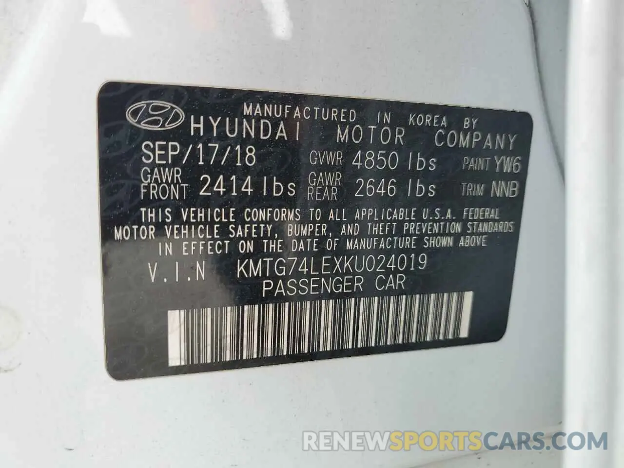 13 Photograph of a damaged car KMTG74LEXKU024019 GENESIS G70 2019