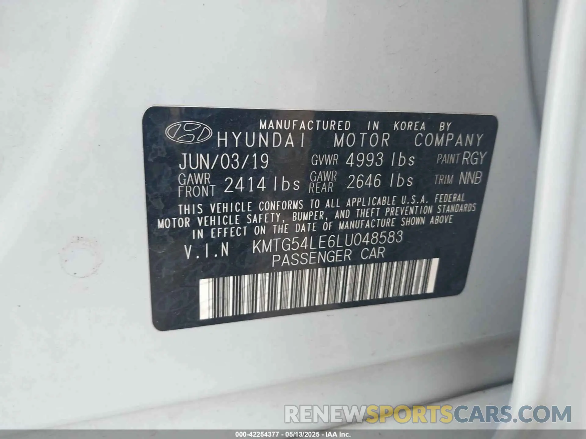 9 Photograph of a damaged car KMTG54LE6LU048583 GENESIS G70 2020