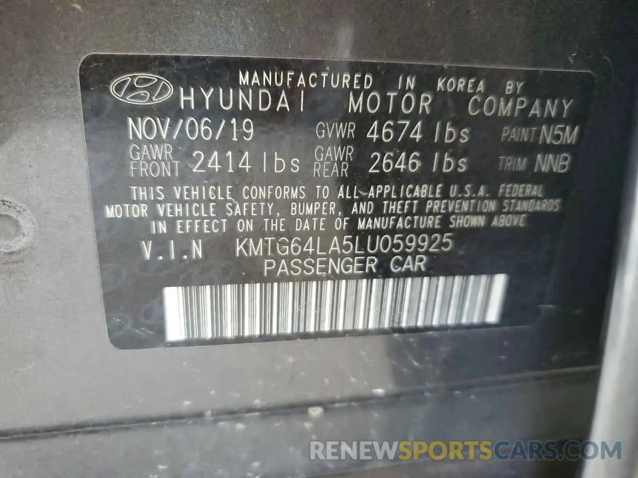 12 Photograph of a damaged car KMTG64LA5LU059925 GENESIS G70 2020