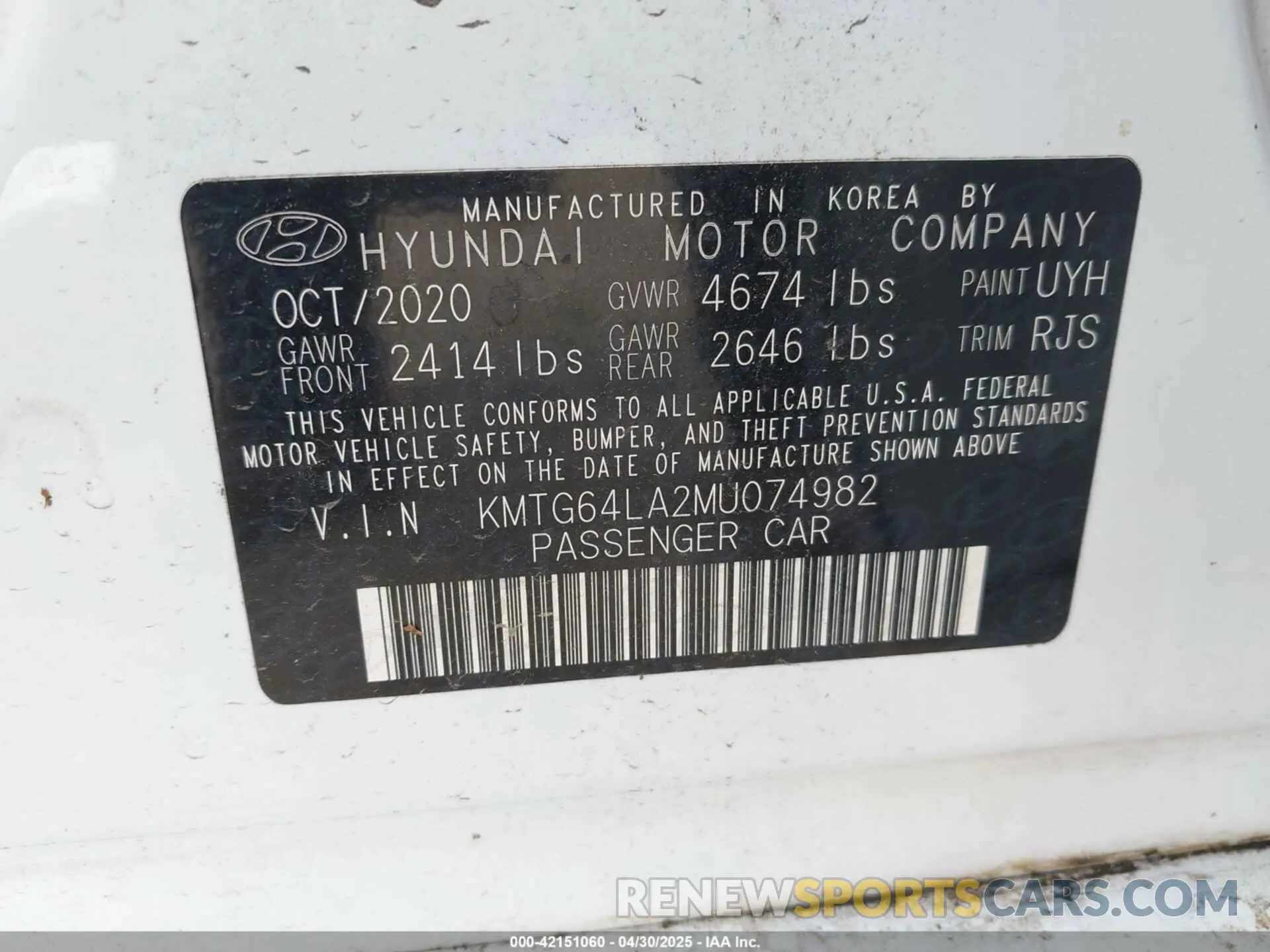 9 Photograph of a damaged car KMTG64LA2MU074982 GENESIS G70 2021