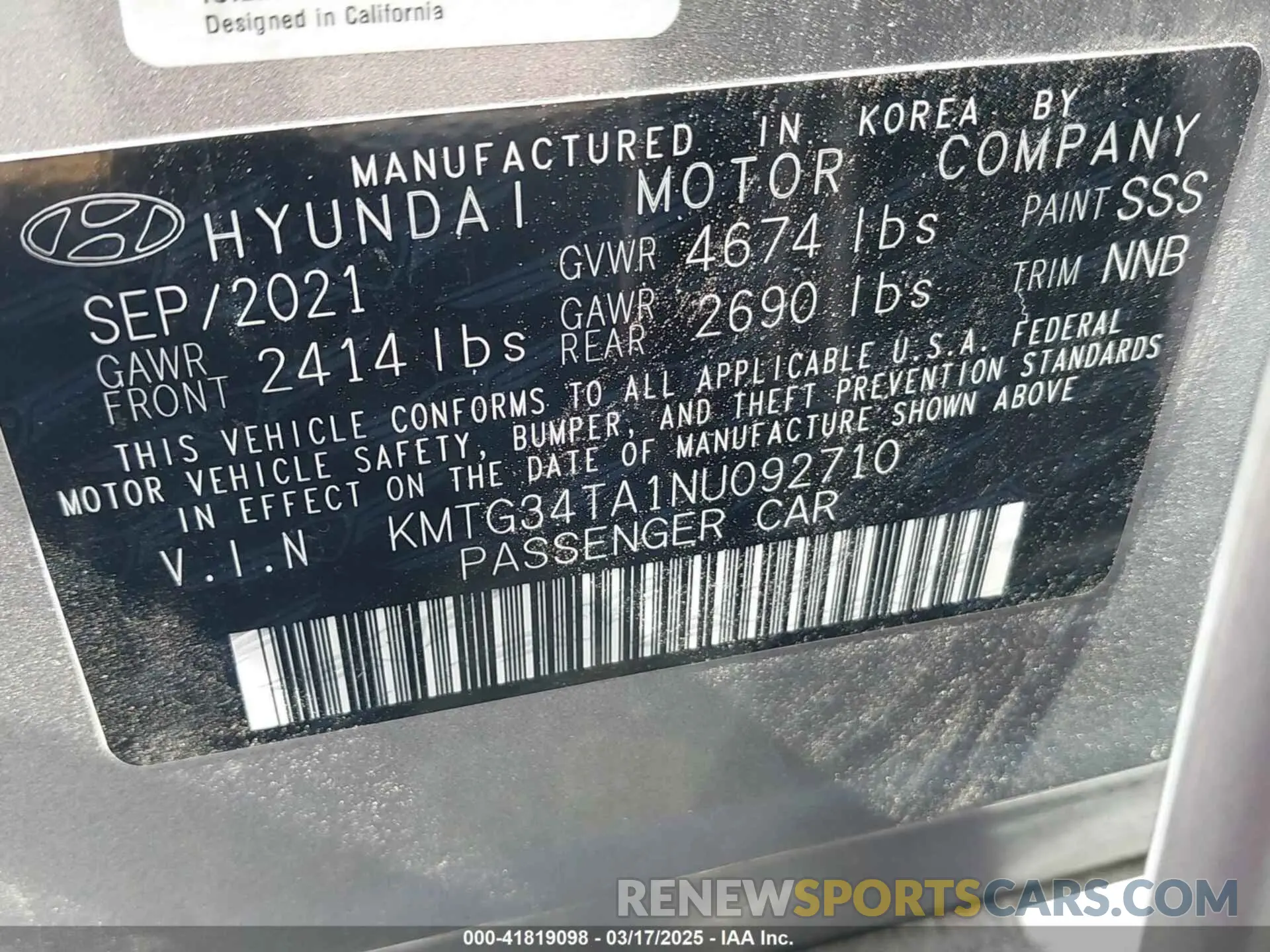 9 Photograph of a damaged car KMTG34TA1NU092710 GENESIS G70 2022