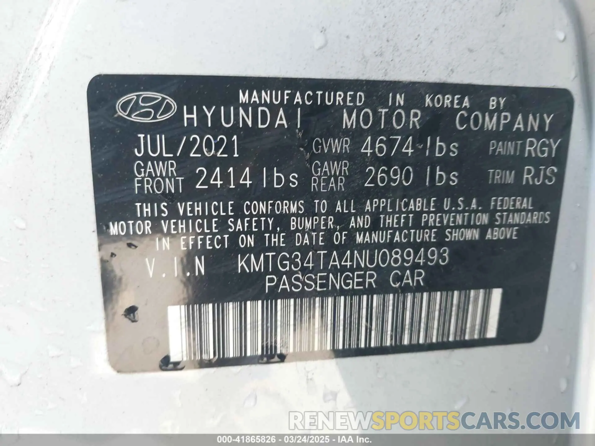 9 Photograph of a damaged car KMTG34TA4NU089493 GENESIS G70 2022