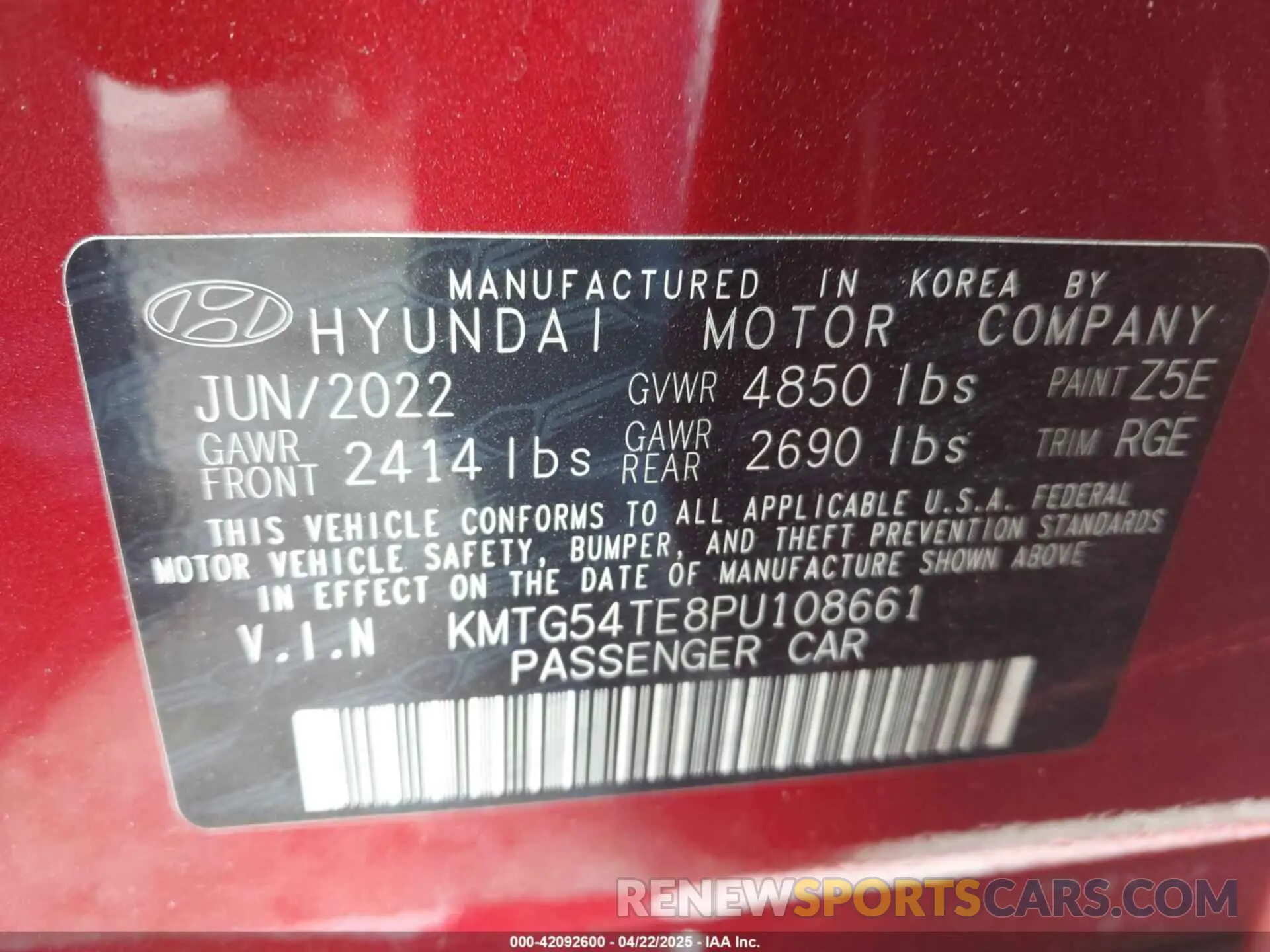 9 Photograph of a damaged car KMTG54TE8PU108661 GENESIS G70 2023