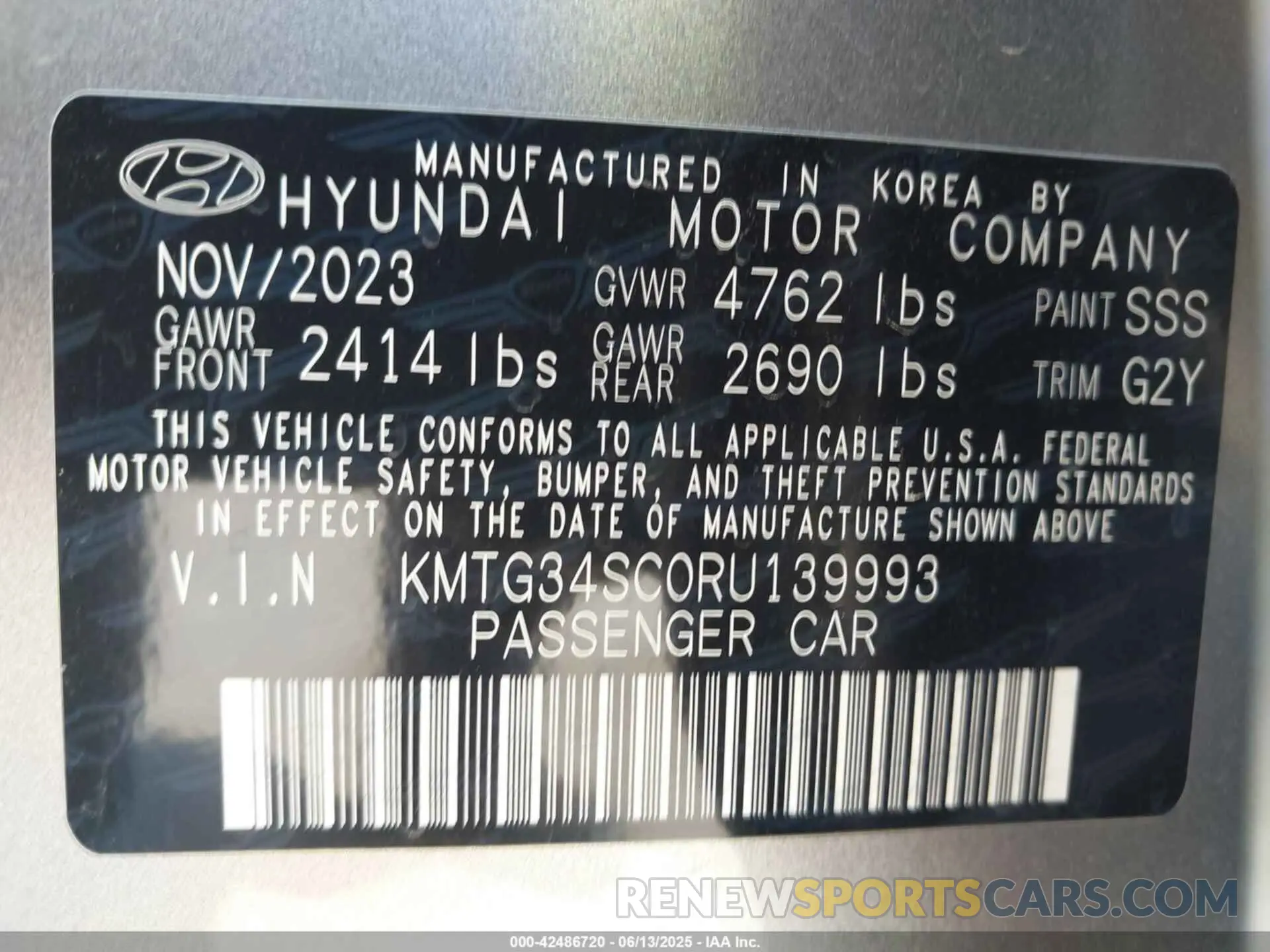 9 Photograph of a damaged car KMTG34SC0RU139993 GENESIS G70 2024