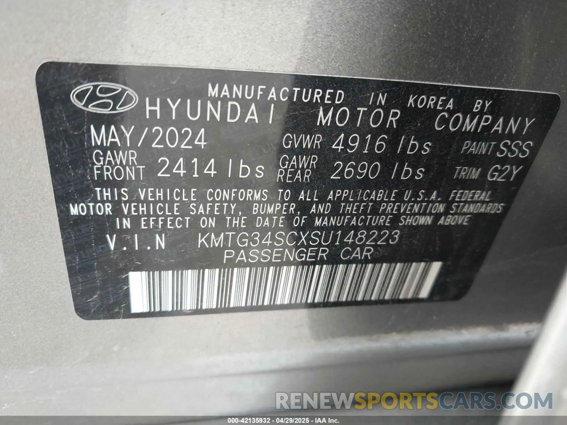 9 Photograph of a damaged car KMTG34SCXSU148223 GENESIS G70 2025