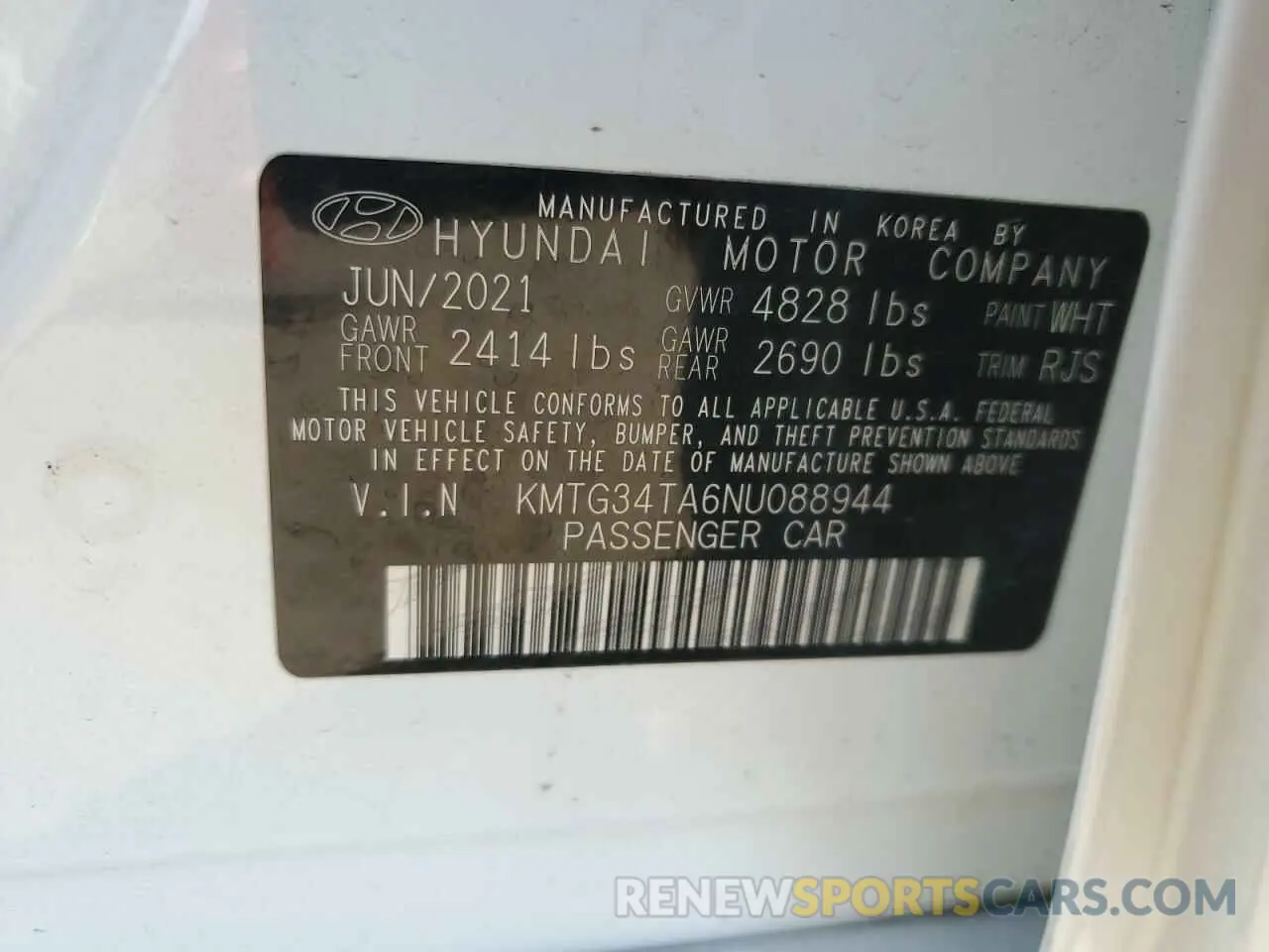 12 Photograph of a damaged car KMTG34TA6NU088944 GENESIS G70 BASE 2022