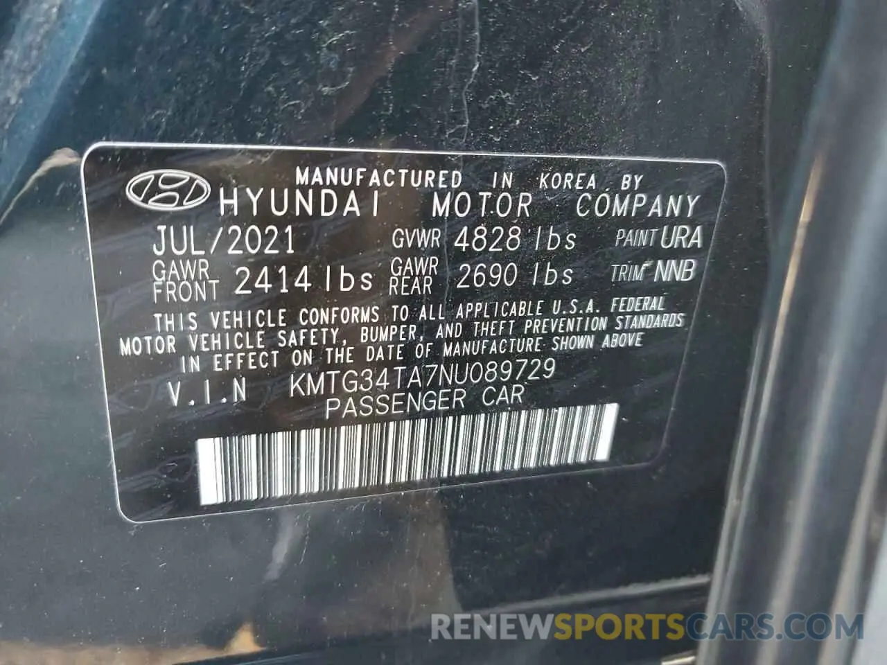 12 Photograph of a damaged car KMTG34TA7NU089729 GENESIS G70 BASE 2022
