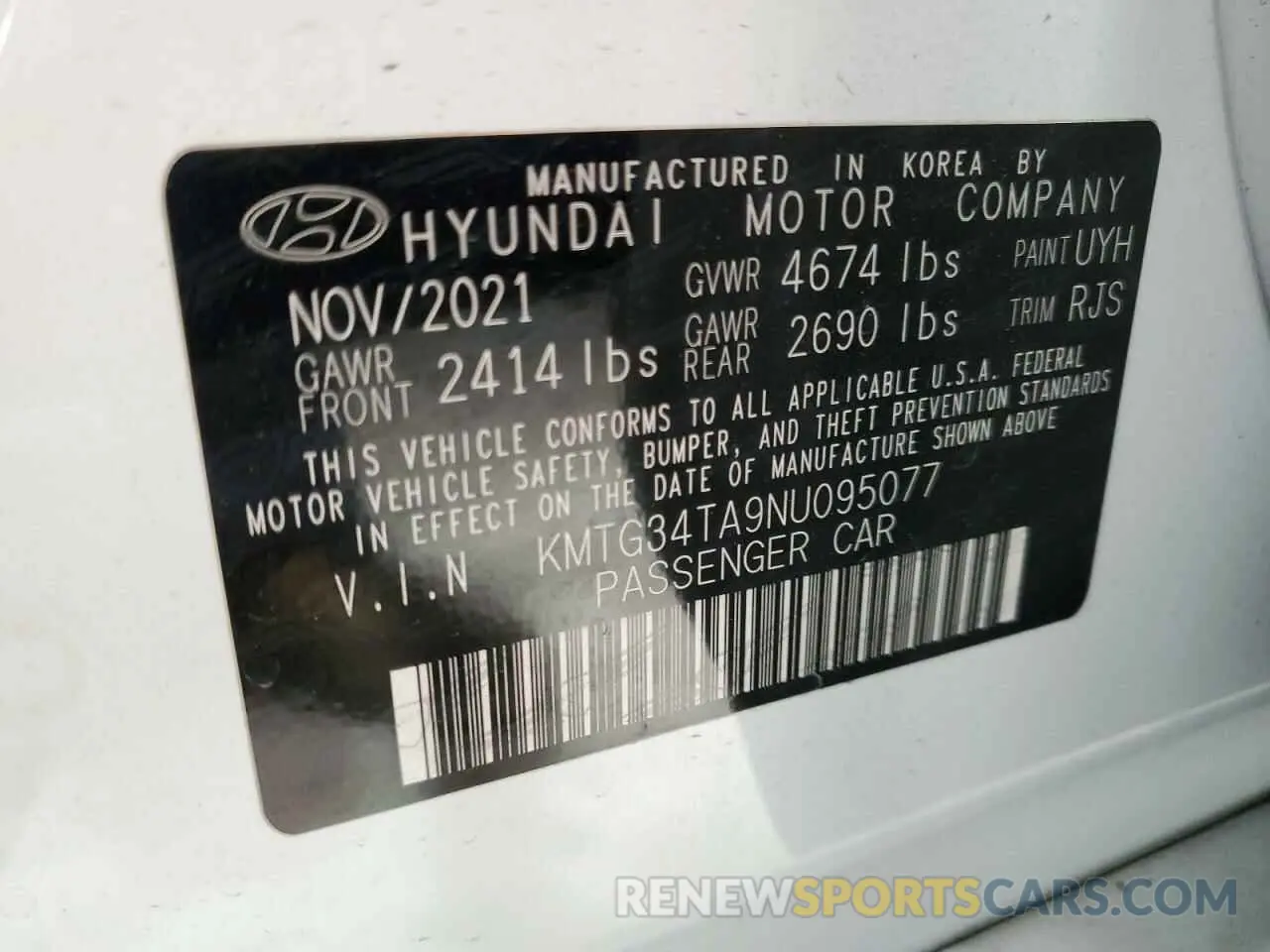 12 Photograph of a damaged car KMTG34TA9NU095077 GENESIS G70 BASE 2022