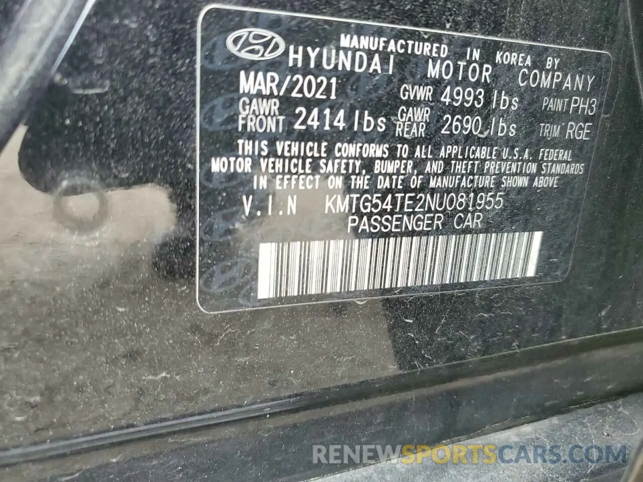 12 Photograph of a damaged car KMTG54TE2NU081955 GENESIS G70 BASE 2022