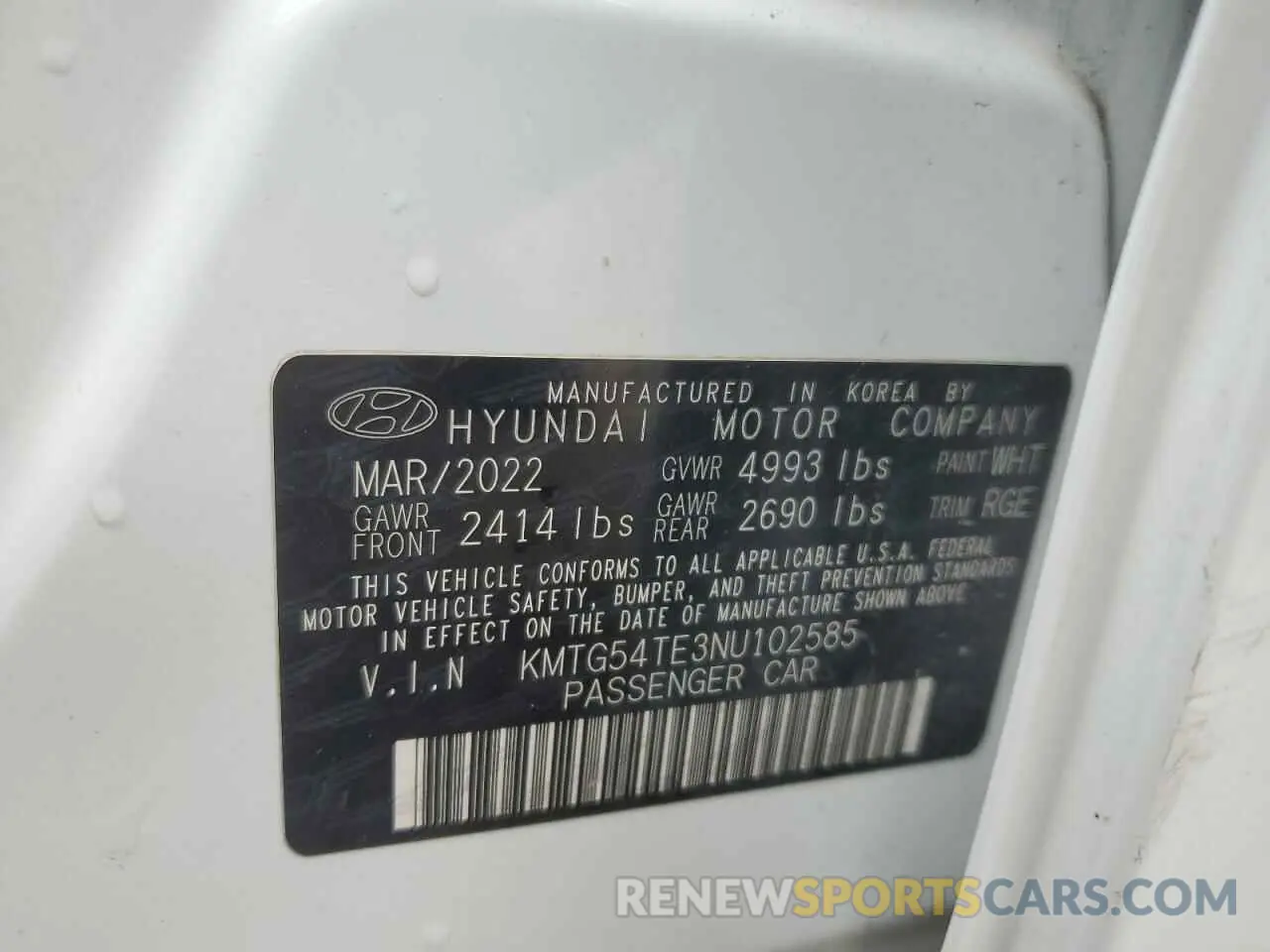 12 Photograph of a damaged car KMTG54TE3NU102585 GENESIS G70 BASE 2022