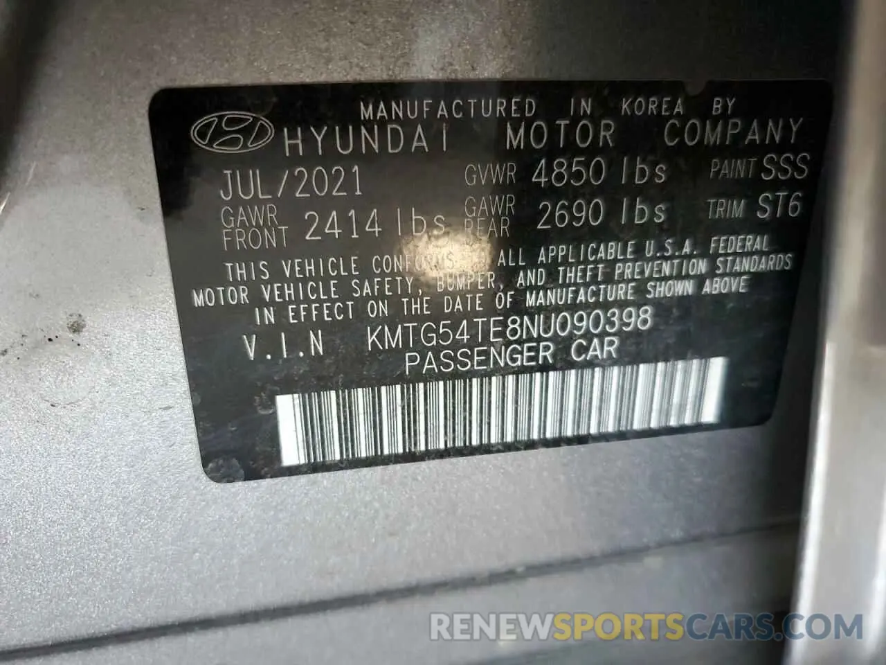 12 Photograph of a damaged car KMTG54TE8NU090398 GENESIS G70 BASE 2022