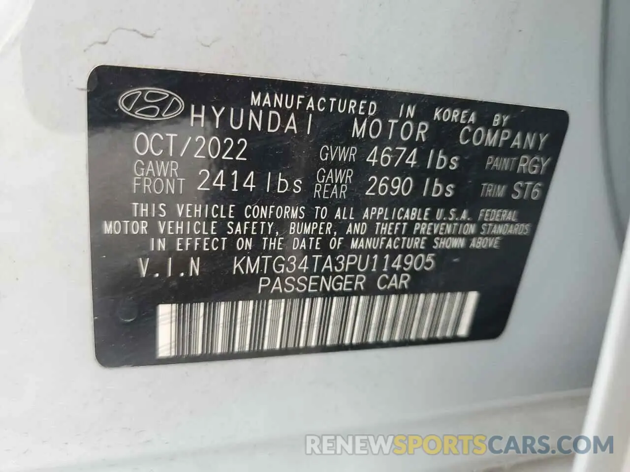 12 Photograph of a damaged car KMTG34TA3PU114905 GENESIS G70 BASE 2023