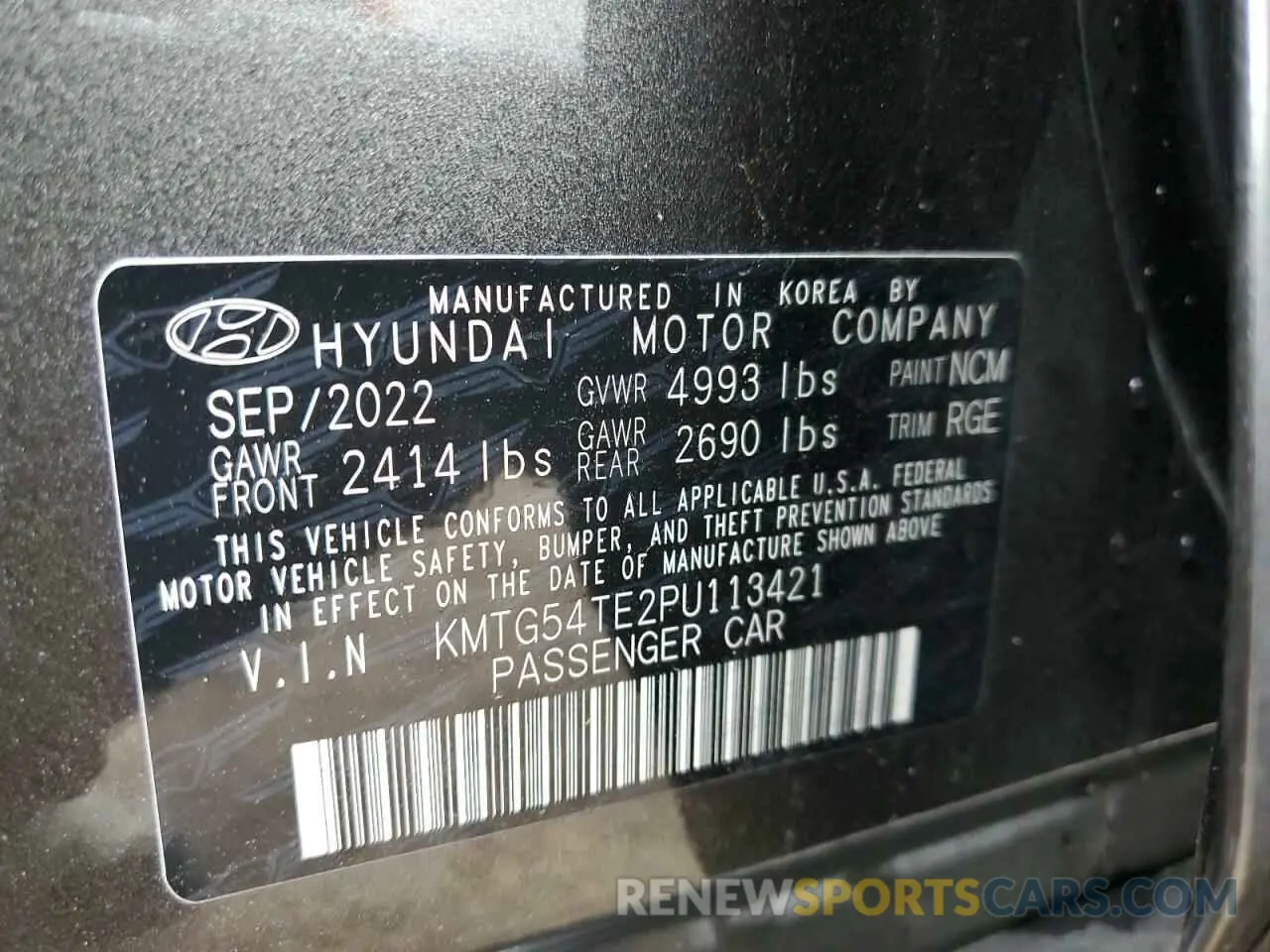 12 Photograph of a damaged car KMTG54TE2PU113421 GENESIS G70 BASE 2023